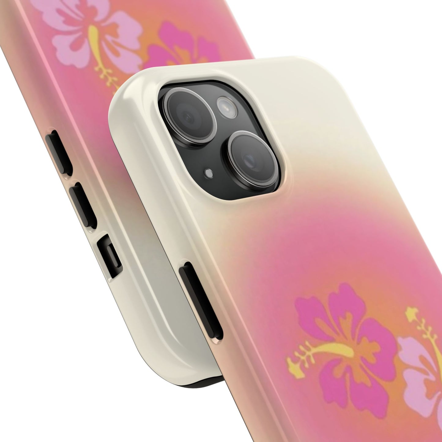 Pink Tropical Phone Case, Hawaiian, Hibiscus, Pink, Orange, Aura, Aesthetic, Clean Girl, Preppy, Beach, Los Angeles, Miami, Glossy Phone Case
