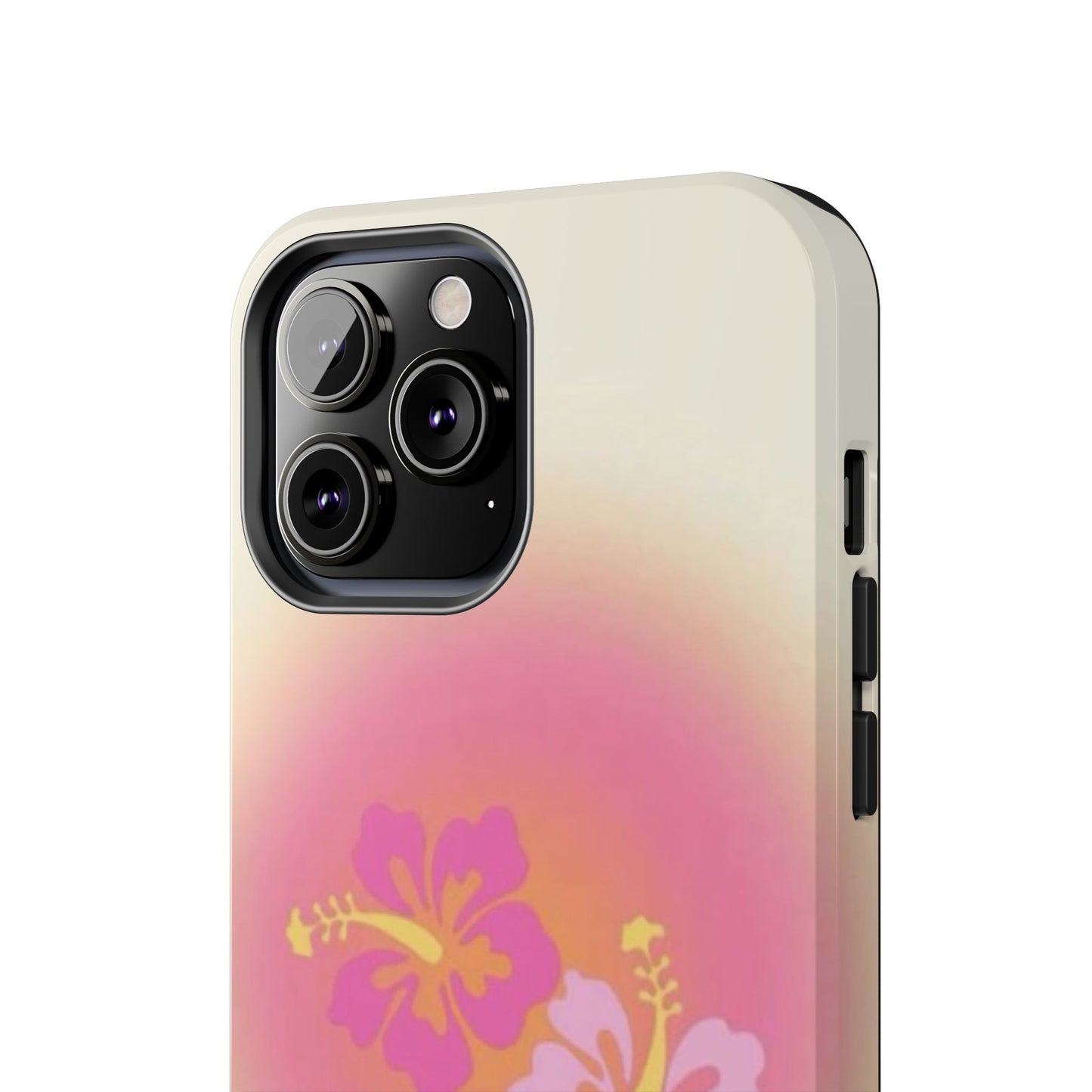Pink Tropical Phone Case, Hawaiian, Hibiscus, Pink, Orange, Aura, Aesthetic, Clean Girl, Preppy, Beach, Los Angeles, Miami, Glossy Phone Case