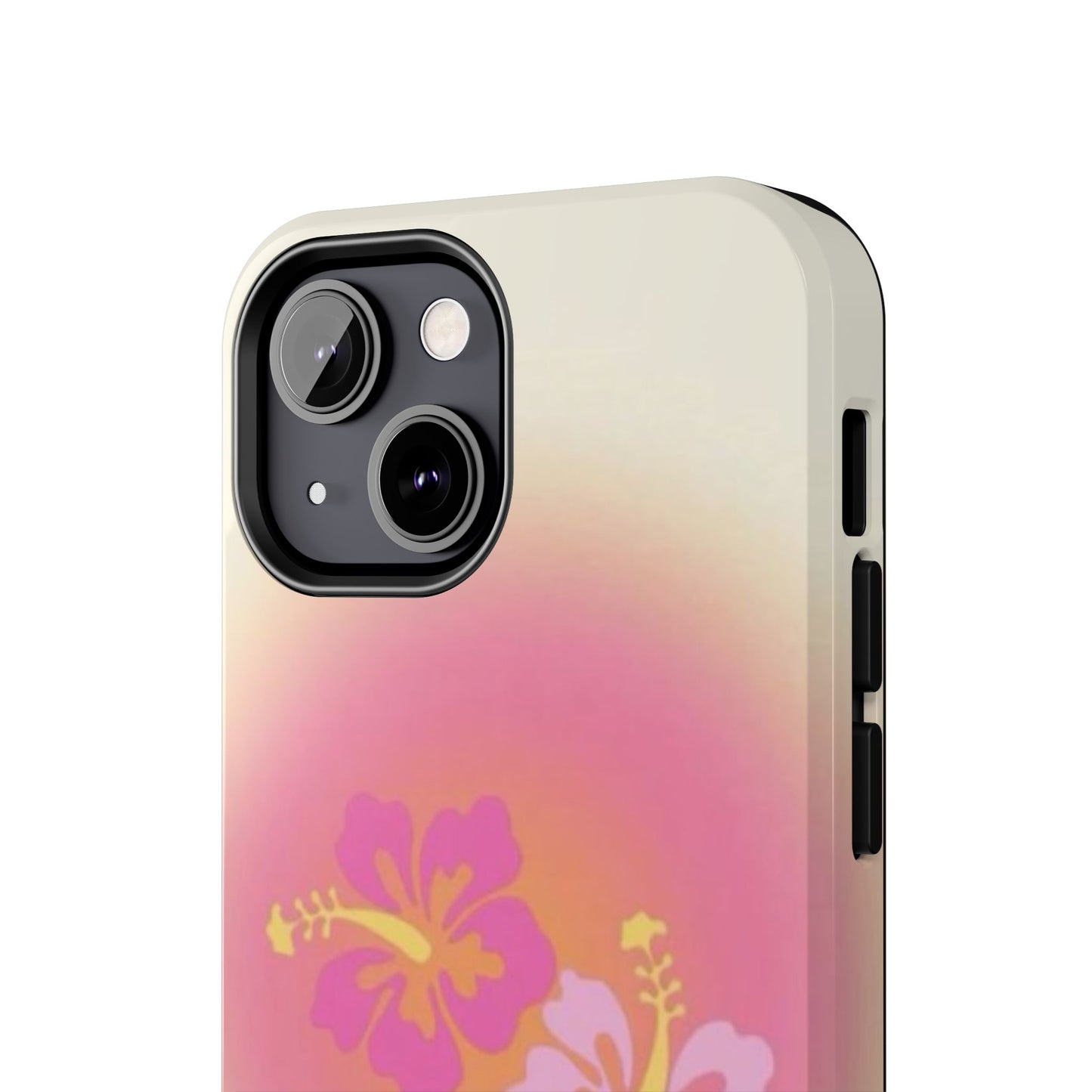 Pink Tropical Phone Case, Hawaiian, Hibiscus, Pink, Orange, Aura, Aesthetic, Clean Girl, Preppy, Beach, Los Angeles, Miami, Glossy Phone Case