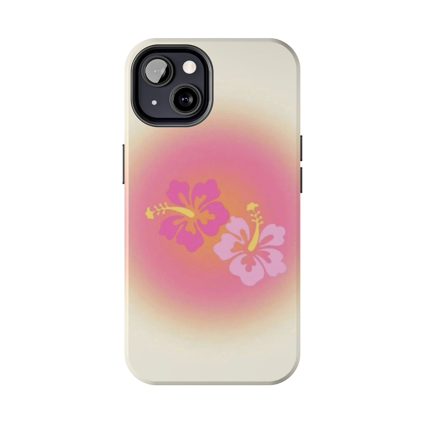 Pink Tropical Phone Case, Hawaiian, Hibiscus, Pink, Orange, Aura, Aesthetic, Clean Girl, Preppy, Beach, Los Angeles, Miami, Glossy Phone Case