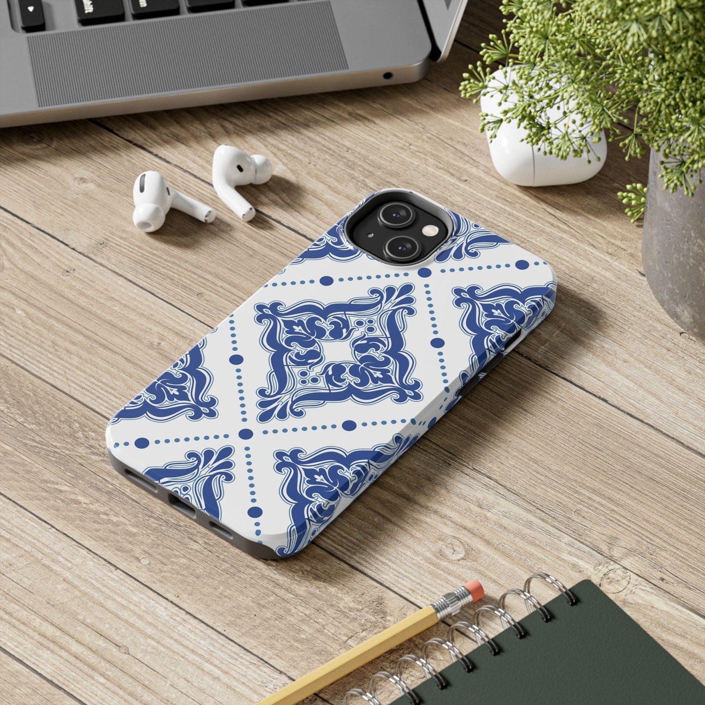 Azure Mozaic, Blue and white tile phone case, Mediterranean Tile design, Santorini Phone case