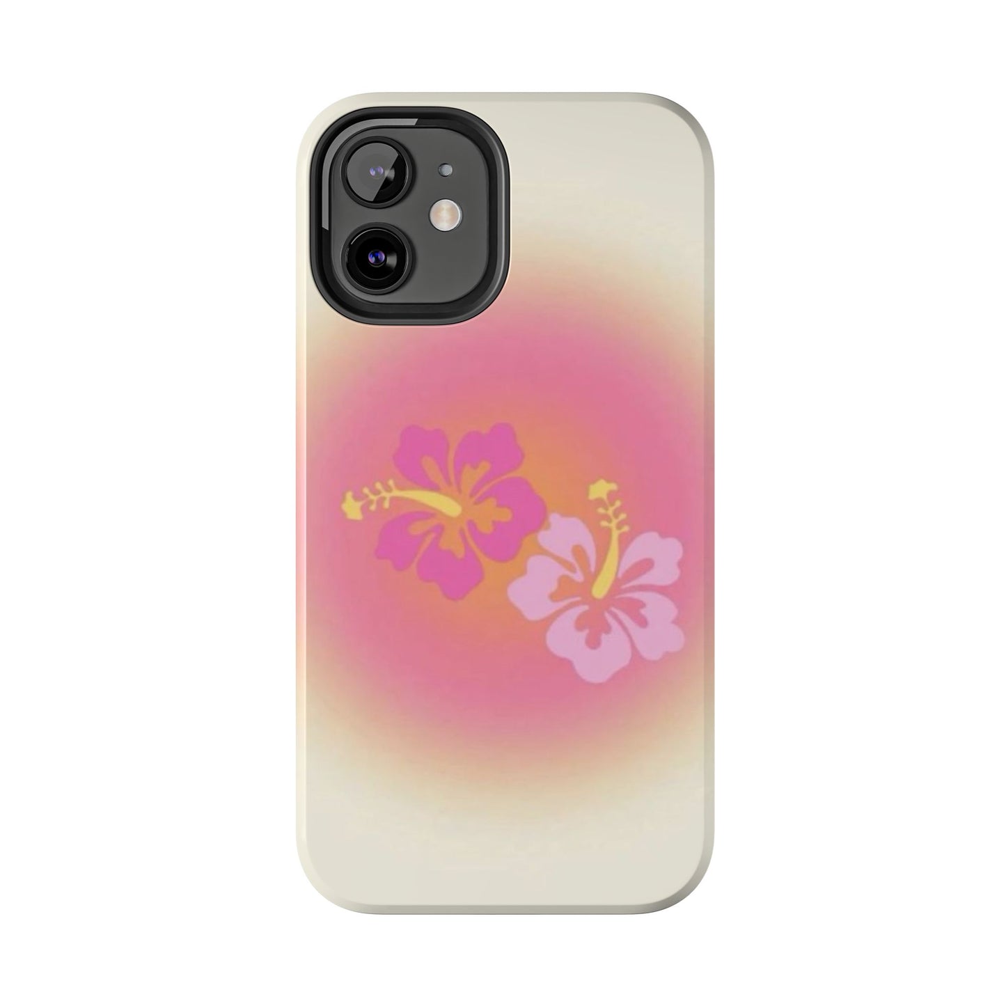 Pink Tropical Phone Case, Hawaiian, Hibiscus, Pink, Orange, Aura, Aesthetic, Clean Girl, Preppy, Beach, Los Angeles, Miami, Glossy Phone Case