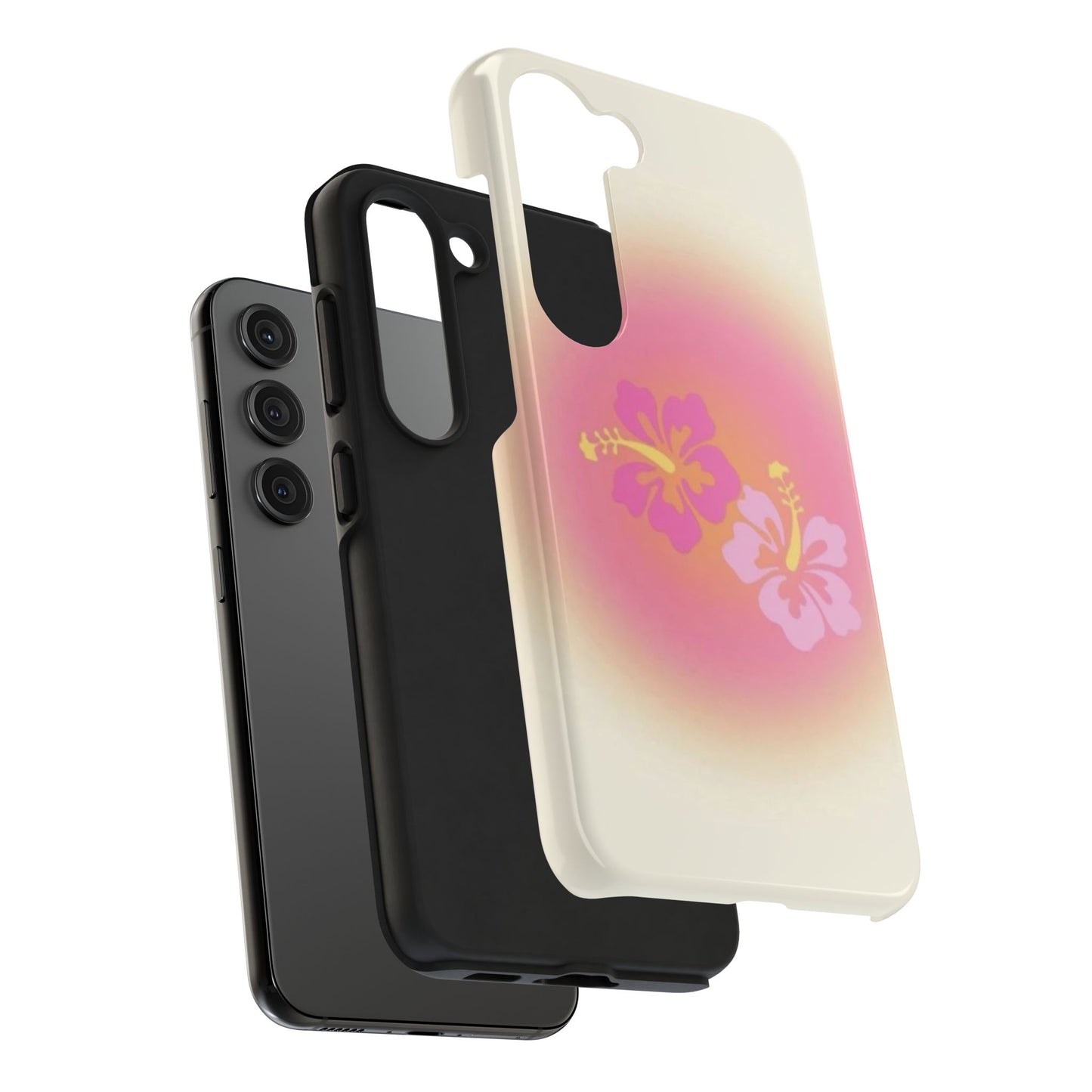 Pink Tropical Phone Case, Hawaiian, Hibiscus, Pink, Orange, Aura, Aesthetic, Clean Girl, Preppy, Beach, Los Angeles, Miami, Glossy Phone Case