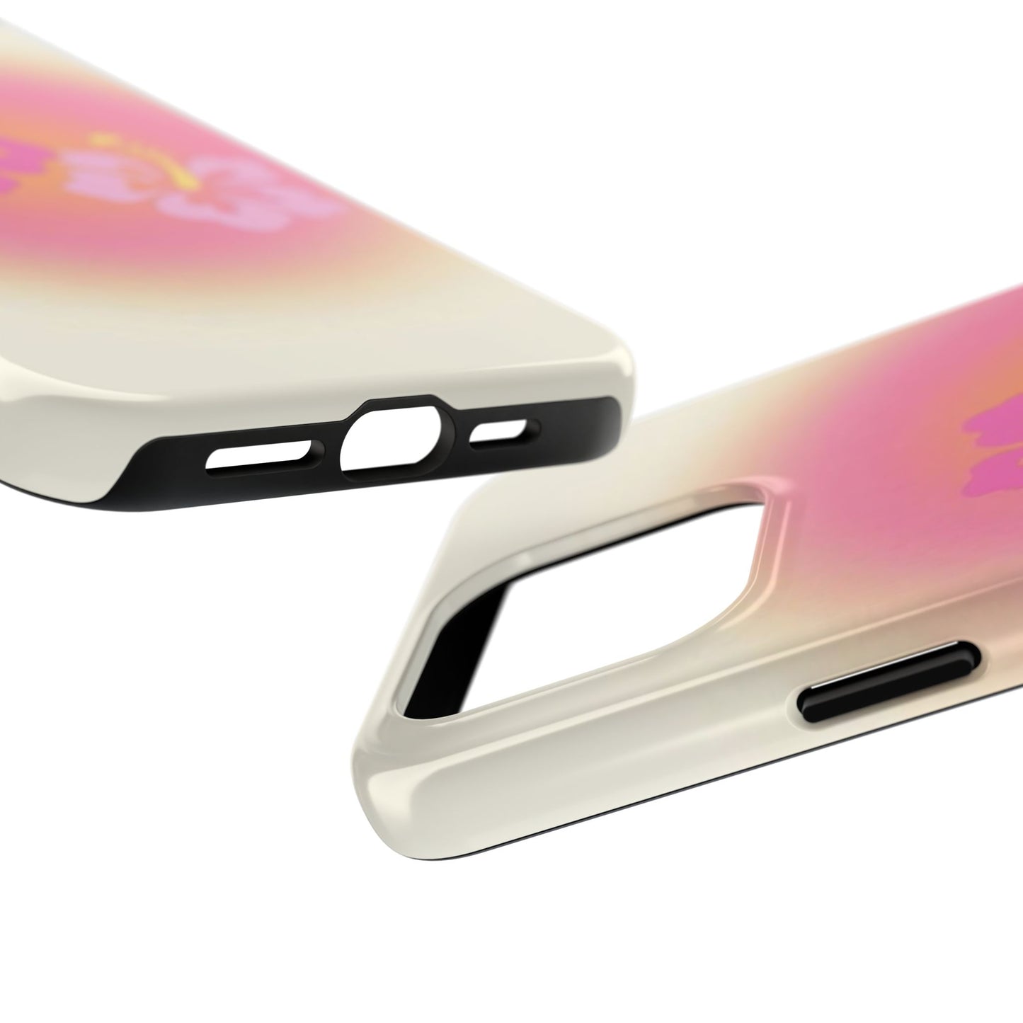 Pink Tropical Phone Case, Hawaiian, Hibiscus, Pink, Orange, Aura, Aesthetic, Clean Girl, Preppy, Beach, Los Angeles, Miami, Glossy Phone Case
