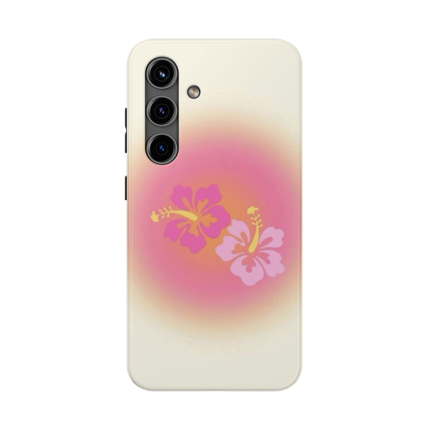 Pink Tropical Phone Case, Hawaiian, Hibiscus, Pink, Orange, Aura, Aesthetic, Clean Girl, Preppy, Beach, Los Angeles, Miami, Glossy Phone Case