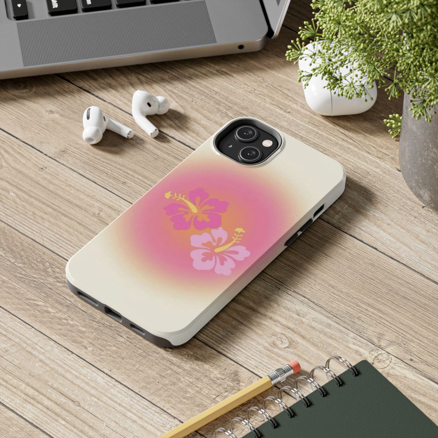 Pink Tropical Phone Case, Hawaiian, Hibiscus, Pink, Orange, Aura, Aesthetic, Clean Girl, Preppy, Beach, Los Angeles, Miami, Glossy Phone Case