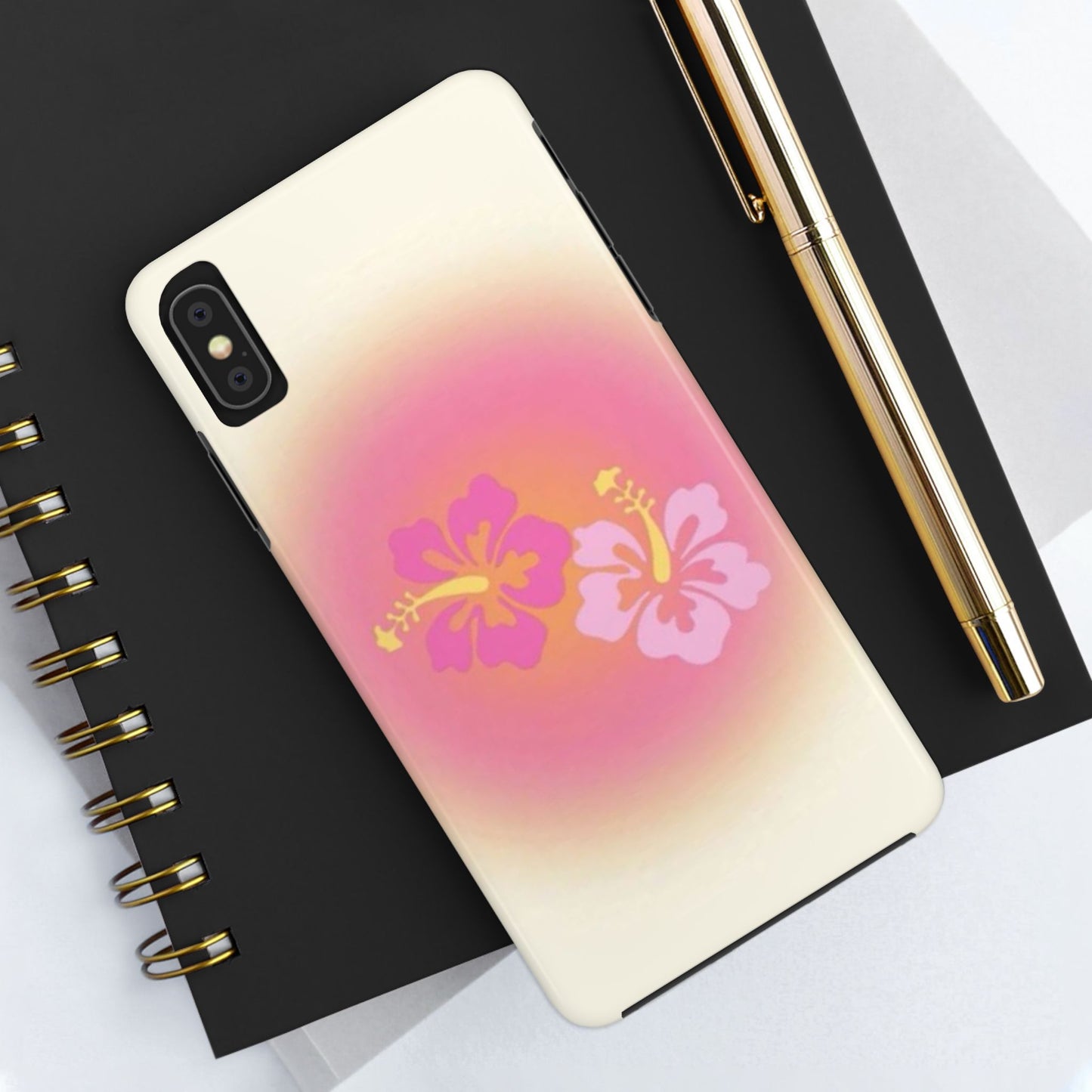 Pink Tropical Phone Case, Hawaiian, Hibiscus, Pink, Orange, Aura, Aesthetic, Clean Girl, Preppy, Beach, Los Angeles, Miami, Glossy Phone Case