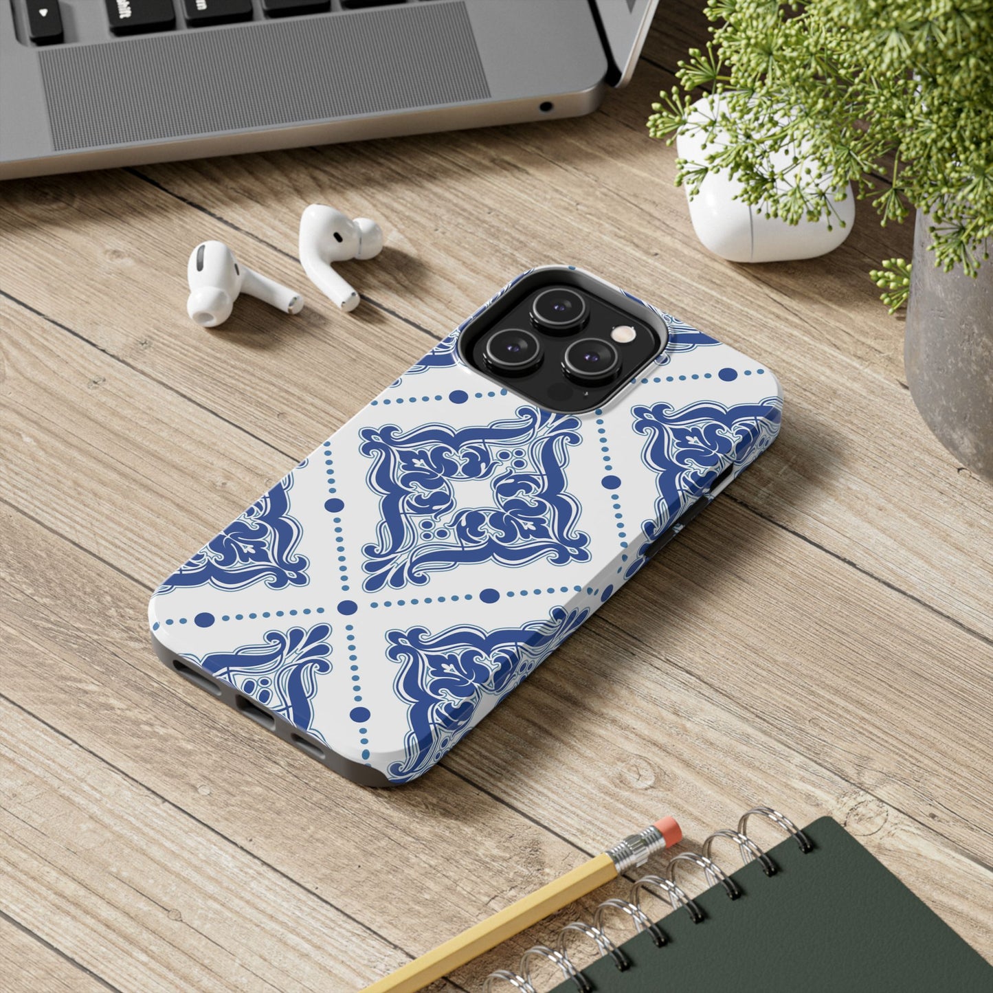 Azure Mozaic, Blue and white tile phone case, Mediterranean Tile design, Santorini Phone case