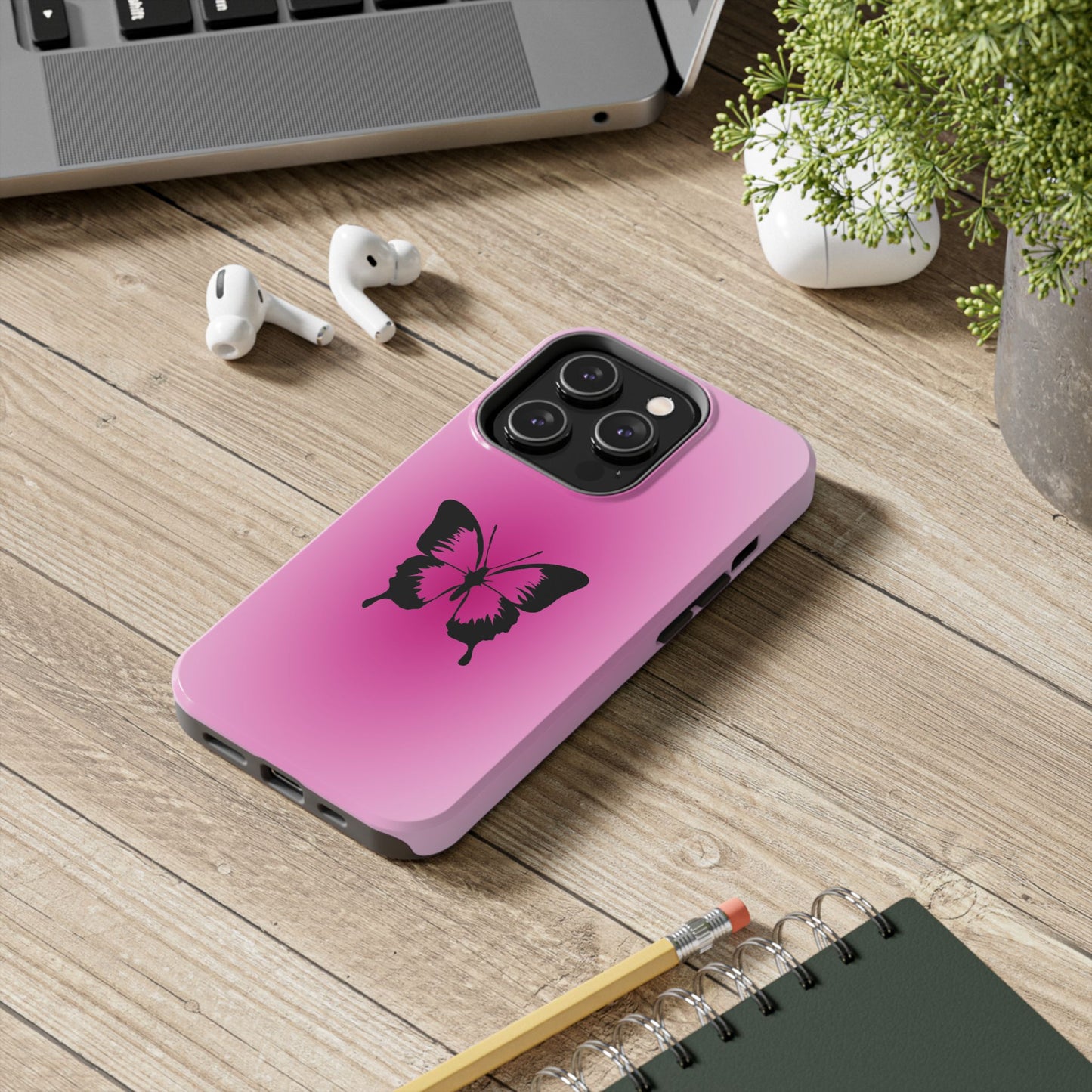 Cute Glossy Phone Case, Butterfly Pink Aura, Trendy, It Girl