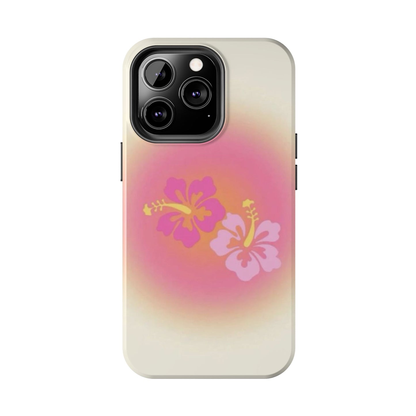 Pink Tropical Phone Case, Hawaiian, Hibiscus, Pink, Orange, Aura, Aesthetic, Clean Girl, Preppy, Beach, Los Angeles, Miami, Glossy Phone Case