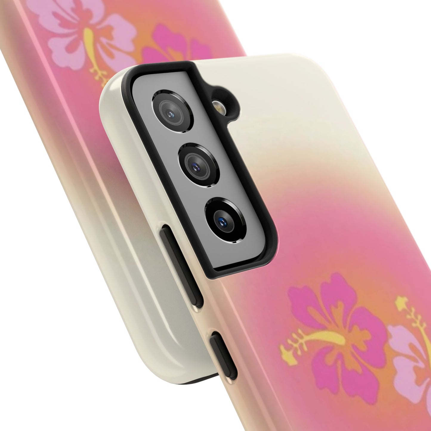 Pink Tropical Phone Case, Hawaiian, Hibiscus, Pink, Orange, Aura, Aesthetic, Clean Girl, Preppy, Beach, Los Angeles, Miami, Glossy Phone Case