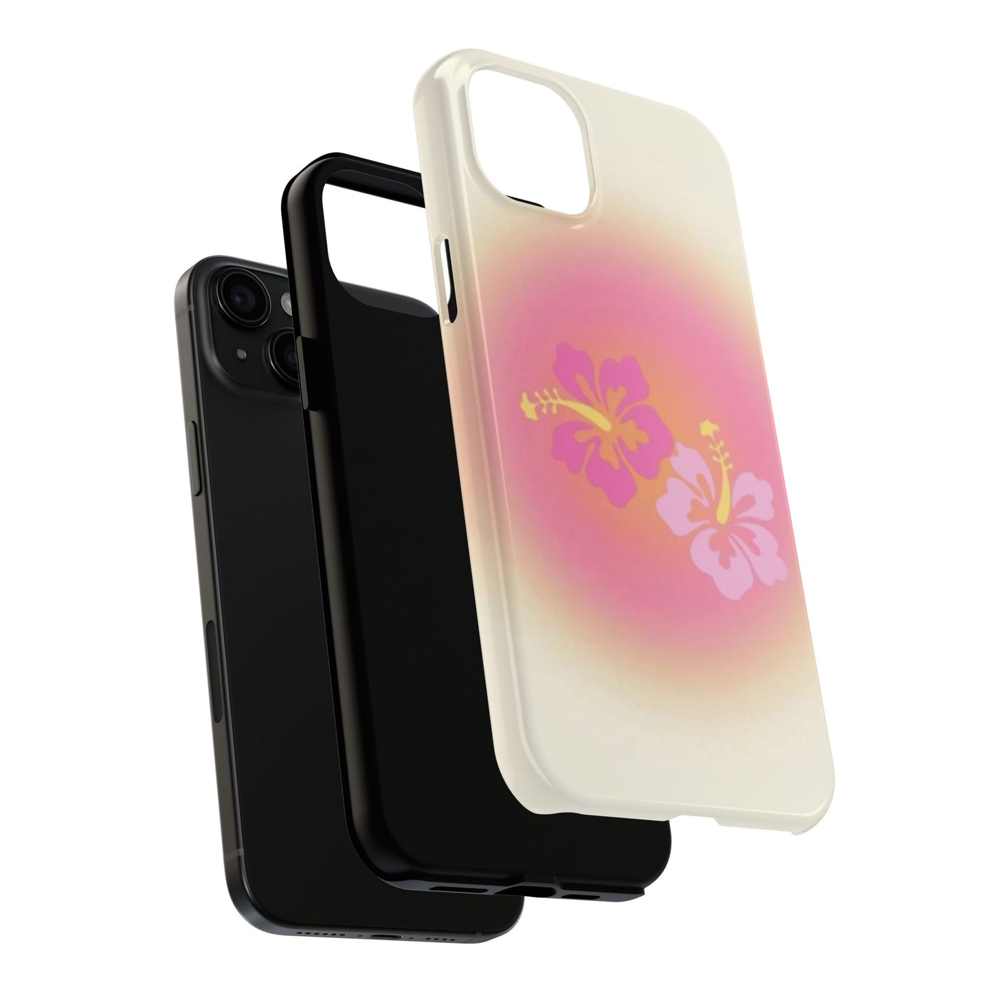 Pink Tropical Phone Case, Hawaiian, Hibiscus, Pink, Orange, Aura, Aesthetic, Clean Girl, Preppy, Beach, Los Angeles, Miami, Glossy Phone Case