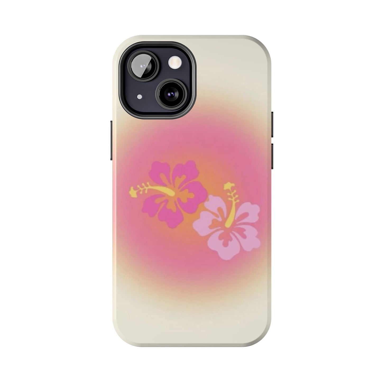 Pink Tropical Phone Case, Hawaiian, Hibiscus, Pink, Orange, Aura, Aesthetic, Clean Girl, Preppy, Beach, Los Angeles, Miami, Glossy Phone Case