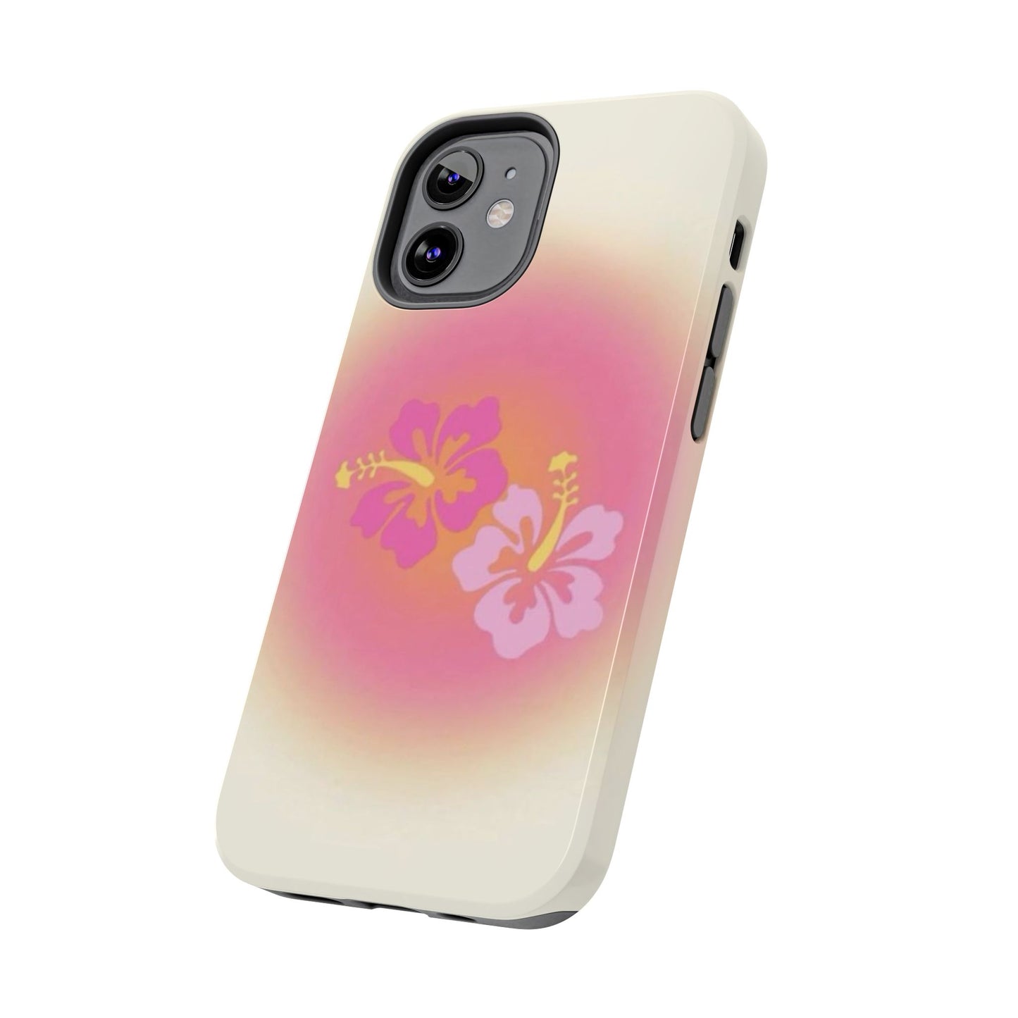 Pink Tropical Phone Case, Hawaiian, Hibiscus, Pink, Orange, Aura, Aesthetic, Clean Girl, Preppy, Beach, Los Angeles, Miami, Glossy Phone Case