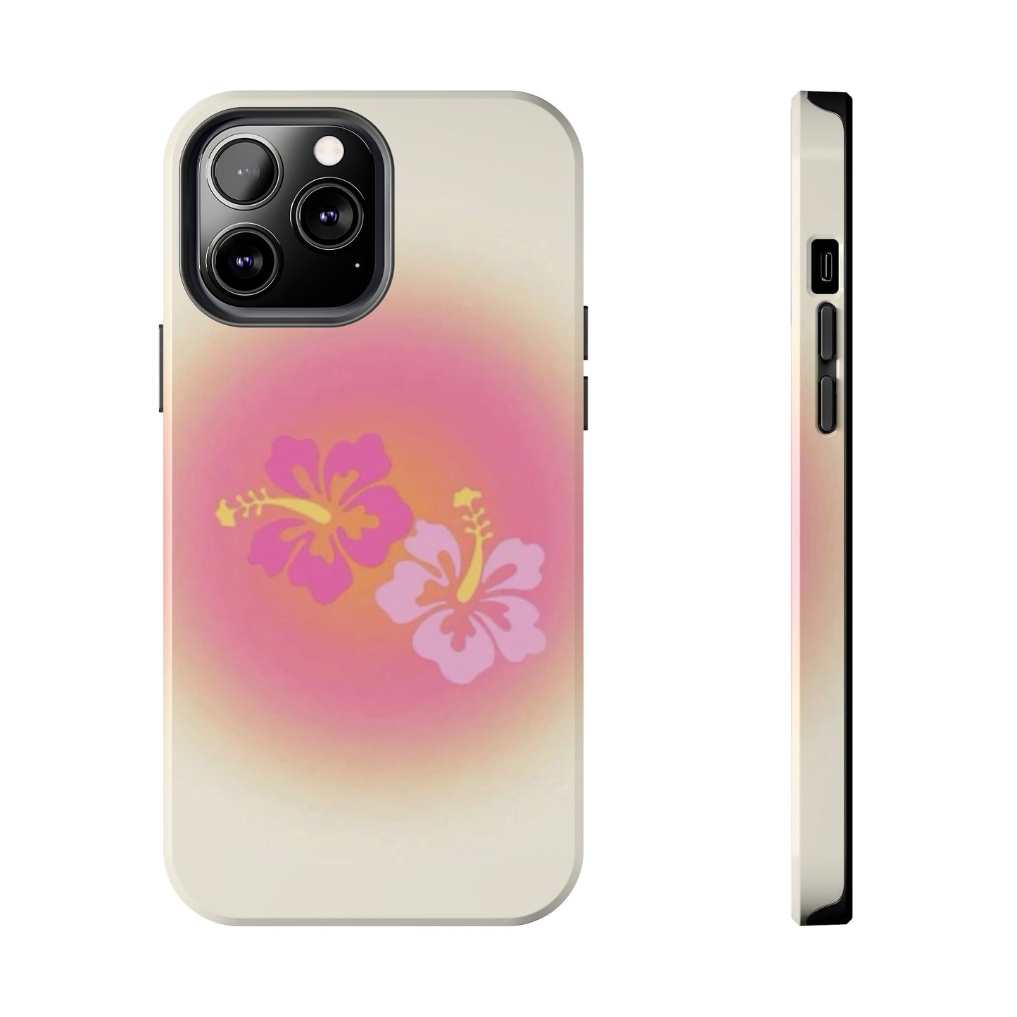 Pink Tropical Phone Case, Hawaiian, Hibiscus, Pink, Orange, Aura, Aesthetic, Clean Girl, Preppy, Beach, Los Angeles, Miami, Glossy Phone Case