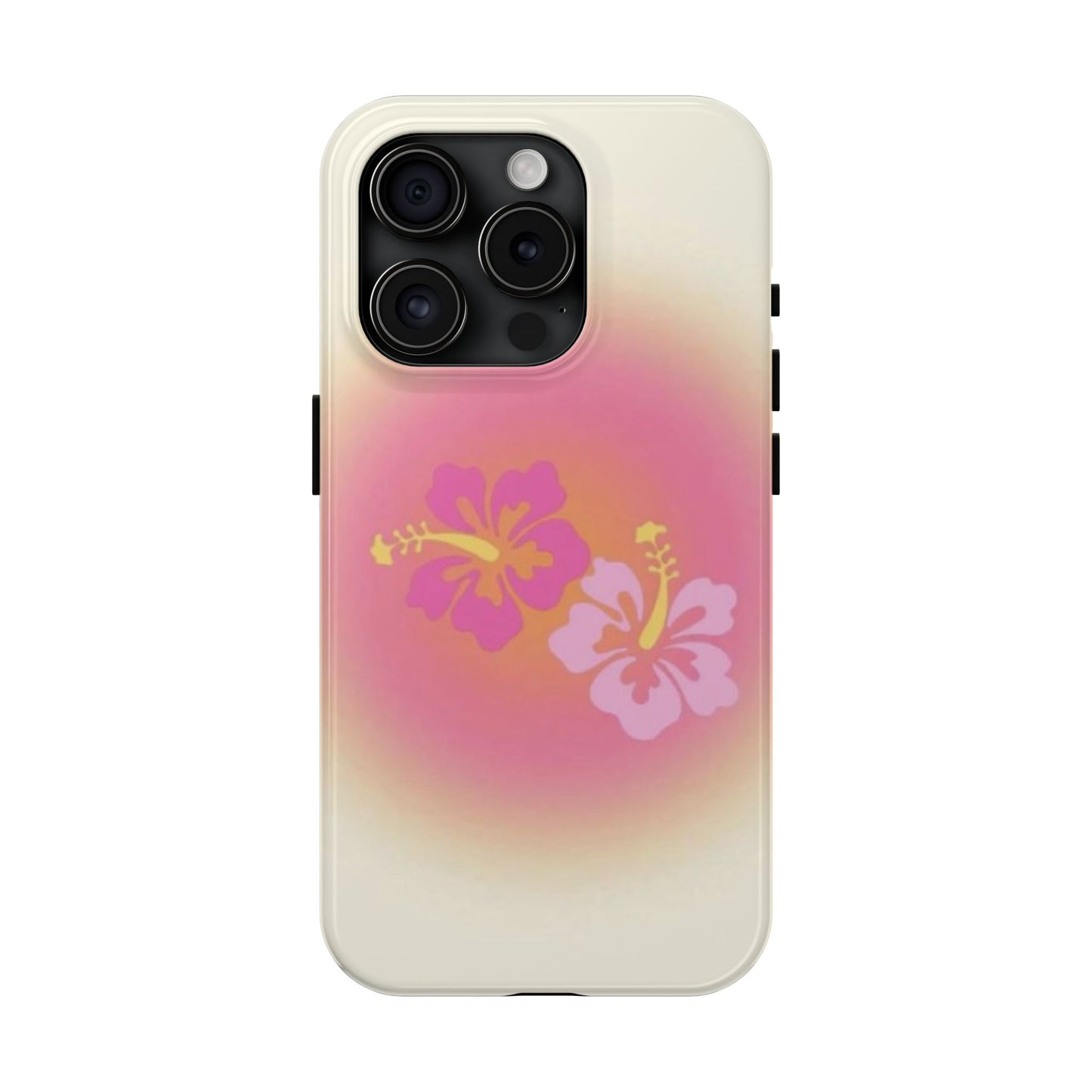 Pink Tropical Phone Case, Hawaiian, Hibiscus, Pink, Orange, Aura, Aesthetic, Clean Girl, Preppy, Beach, Los Angeles, Miami, Glossy Phone Case