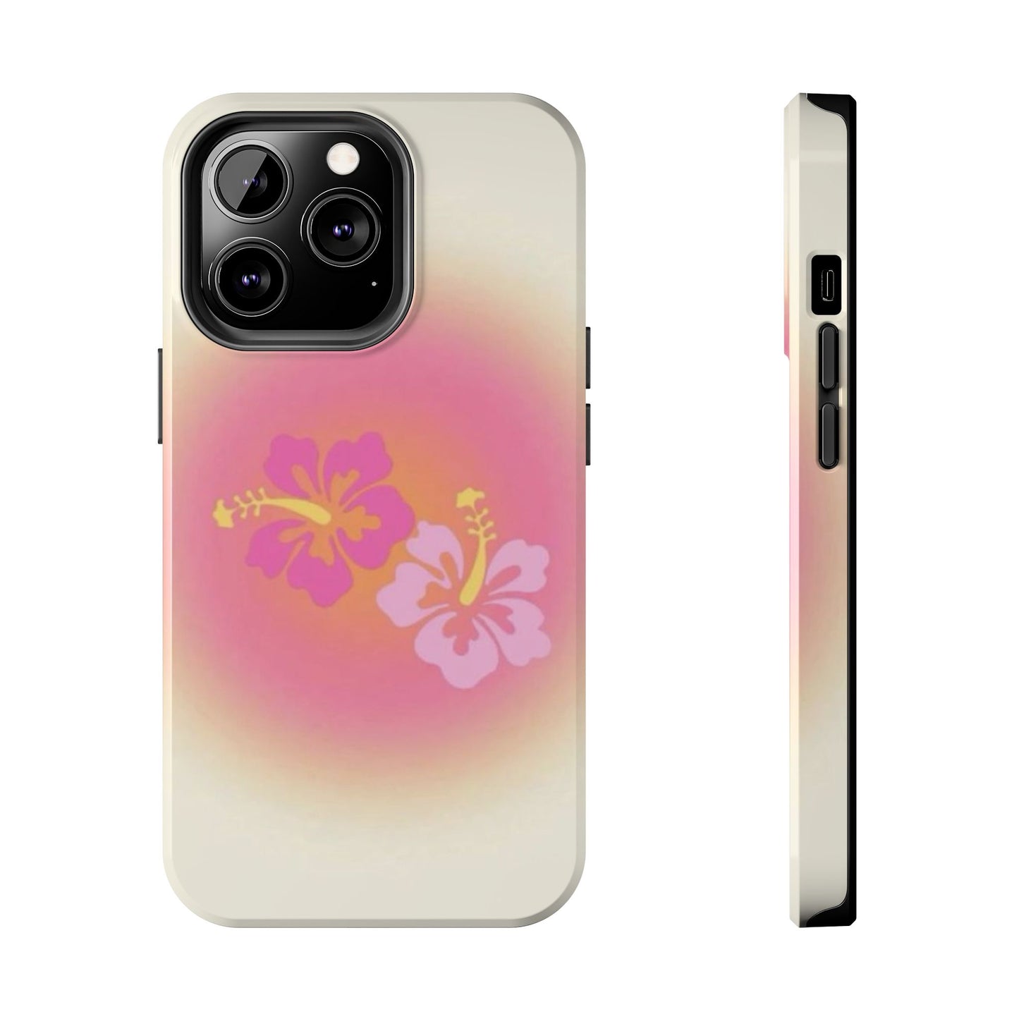 Pink Tropical Phone Case, Hawaiian, Hibiscus, Pink, Orange, Aura, Aesthetic, Clean Girl, Preppy, Beach, Los Angeles, Miami, Glossy Phone Case