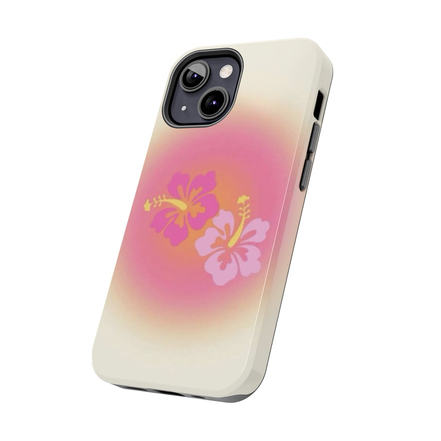Pink Tropical Phone Case, Hawaiian, Hibiscus, Pink, Orange, Aura, Aesthetic, Clean Girl, Preppy, Beach, Los Angeles, Miami, Glossy Phone Case