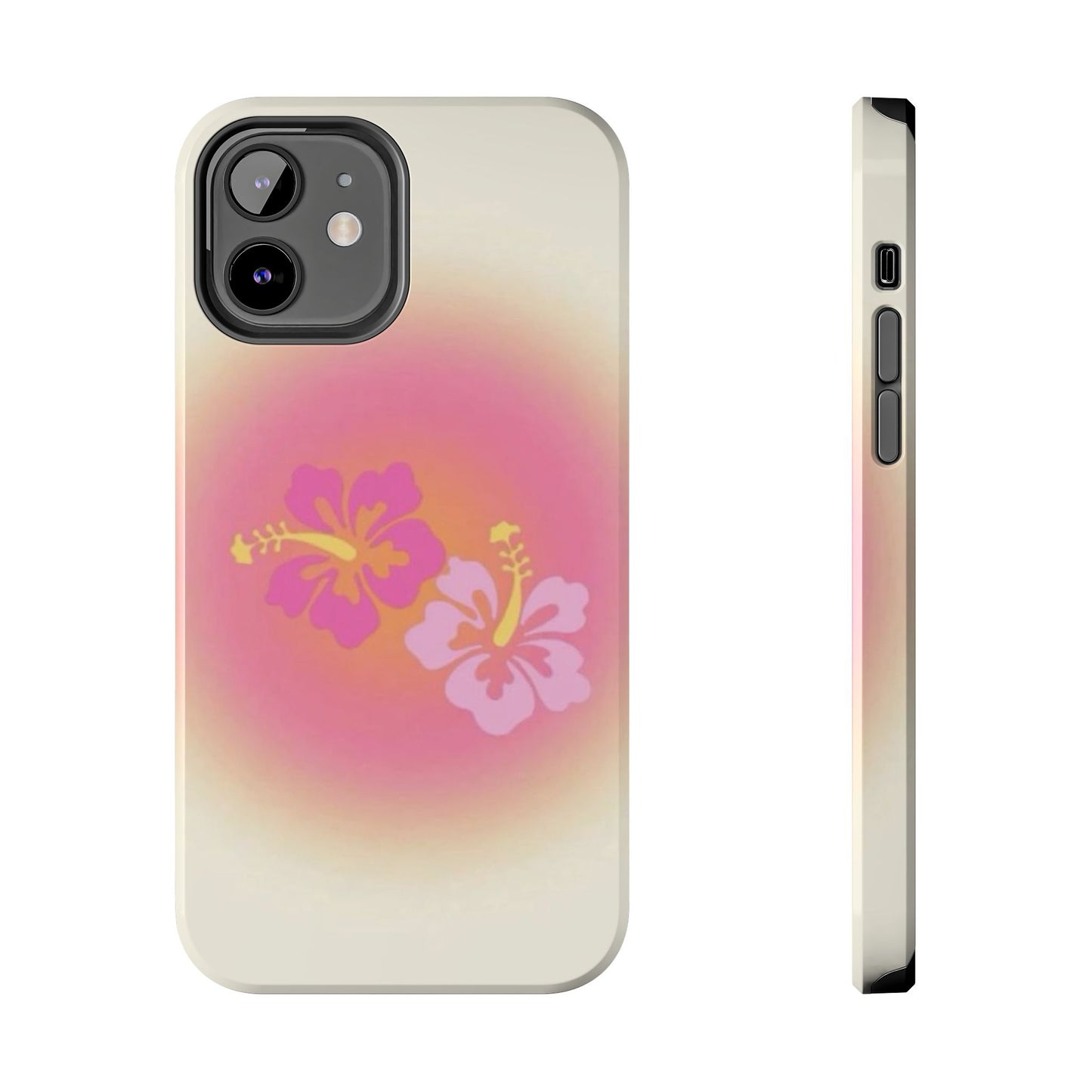 Pink Tropical Phone Case, Hawaiian, Hibiscus, Pink, Orange, Aura, Aesthetic, Clean Girl, Preppy, Beach, Los Angeles, Miami, Glossy Phone Case