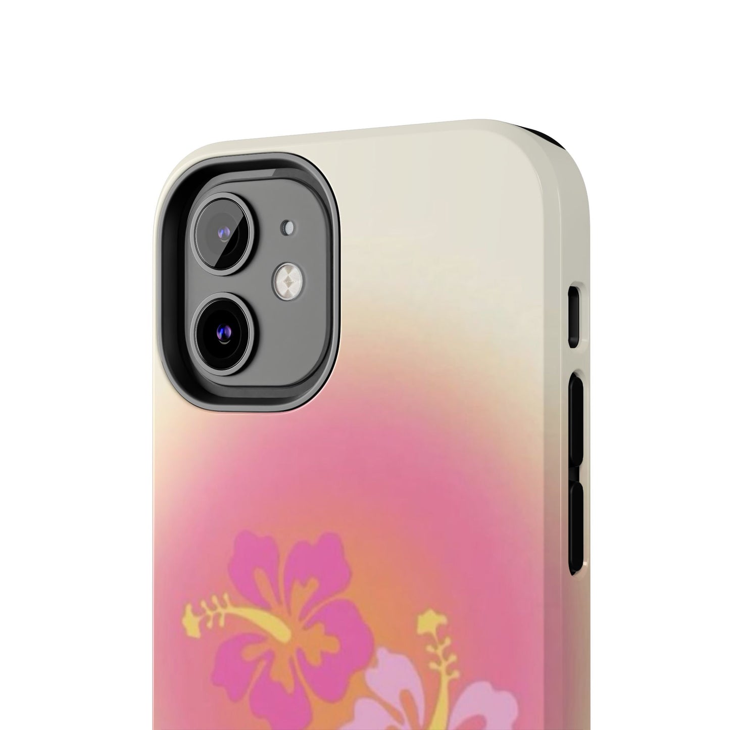 Pink Tropical Phone Case, Hawaiian, Hibiscus, Pink, Orange, Aura, Aesthetic, Clean Girl, Preppy, Beach, Los Angeles, Miami, Glossy Phone Case