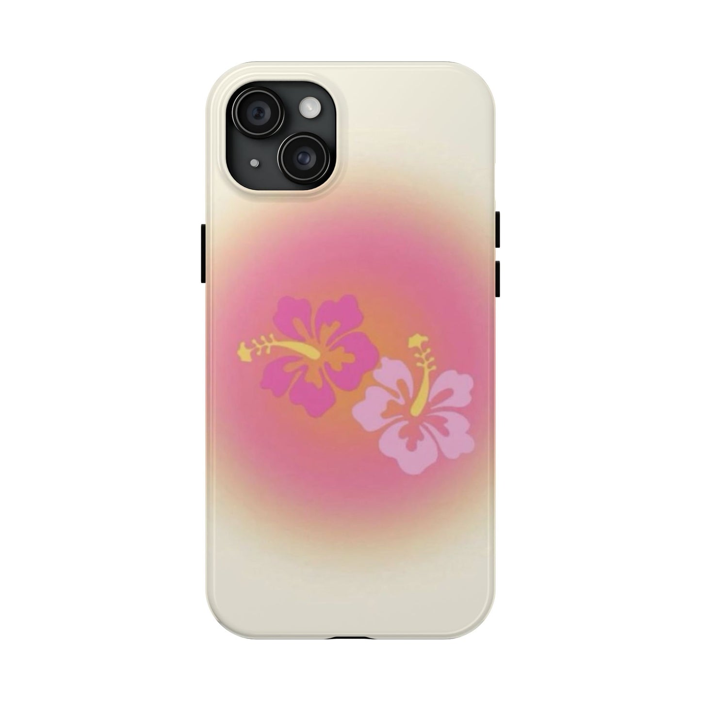 Pink Tropical Phone Case, Hawaiian, Hibiscus, Pink, Orange, Aura, Aesthetic, Clean Girl, Preppy, Beach, Los Angeles, Miami, Glossy Phone Case
