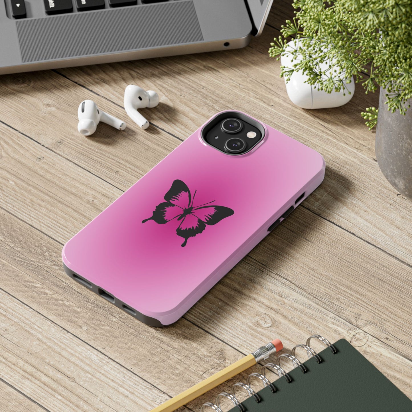Cute Glossy Phone Case, Butterfly Pink Aura, Trendy, It Girl