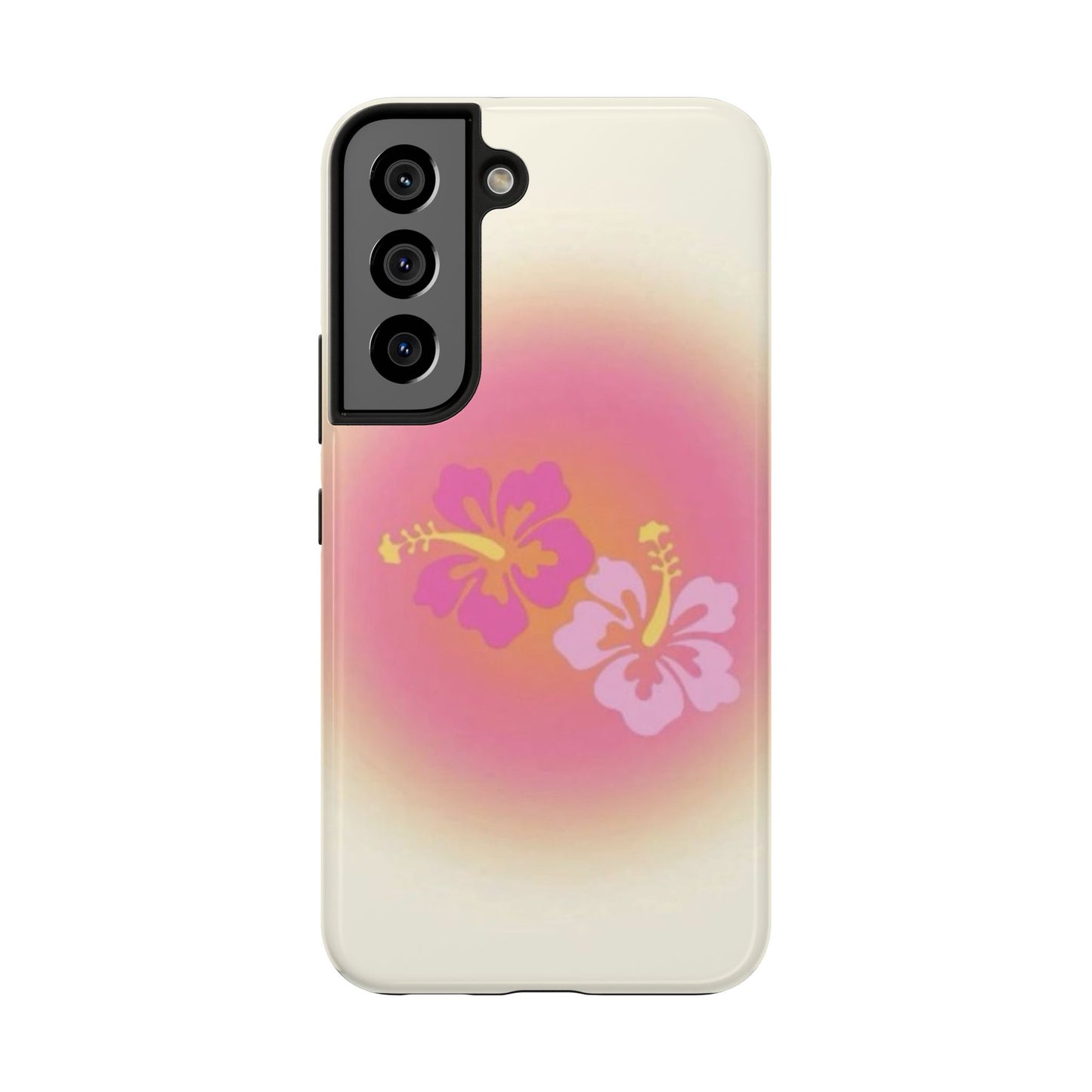 Pink Tropical Phone Case, Hawaiian, Hibiscus, Pink, Orange, Aura, Aesthetic, Clean Girl, Preppy, Beach, Los Angeles, Miami, Glossy Phone Case