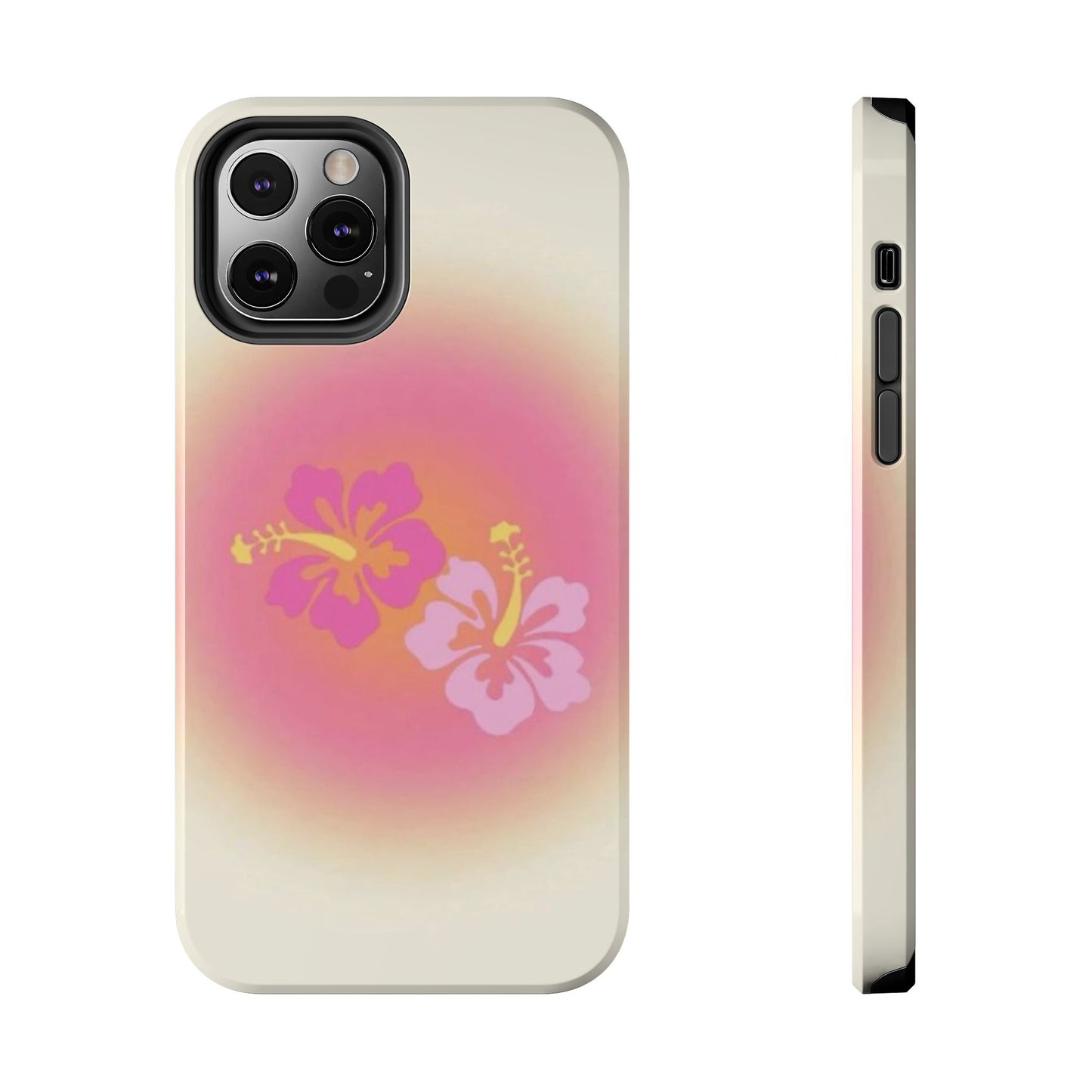 Pink Tropical Phone Case, Hawaiian, Hibiscus, Pink, Orange, Aura, Aesthetic, Clean Girl, Preppy, Beach, Los Angeles, Miami, Glossy Phone Case