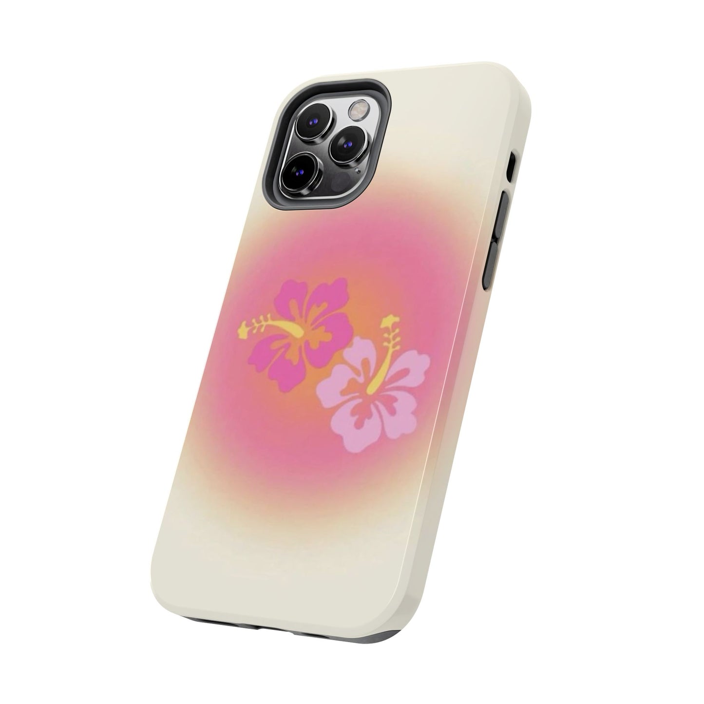 Pink Tropical Phone Case, Hawaiian, Hibiscus, Pink, Orange, Aura, Aesthetic, Clean Girl, Preppy, Beach, Los Angeles, Miami, Glossy Phone Case