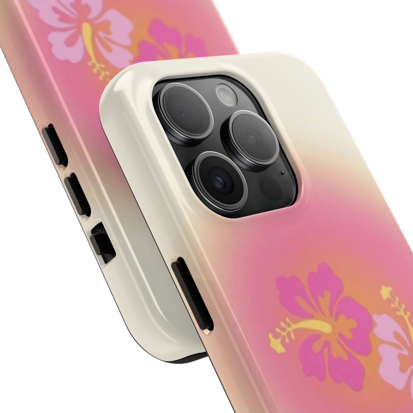 Pink Tropical Phone Case, Hawaiian, Hibiscus, Pink, Orange, Aura, Aesthetic, Clean Girl, Preppy, Beach, Los Angeles, Miami, Glossy Phone Case