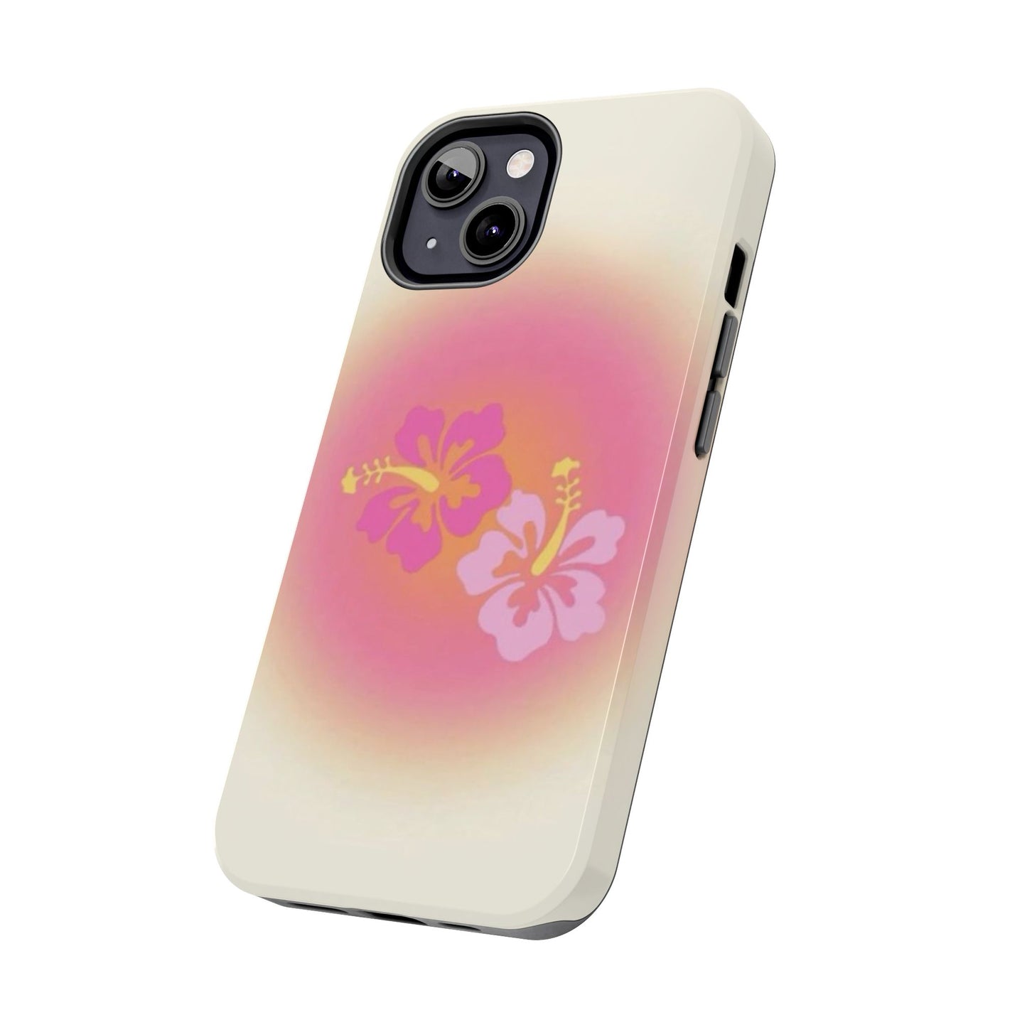 Pink Tropical Phone Case, Hawaiian, Hibiscus, Pink, Orange, Aura, Aesthetic, Clean Girl, Preppy, Beach, Los Angeles, Miami, Glossy Phone Case