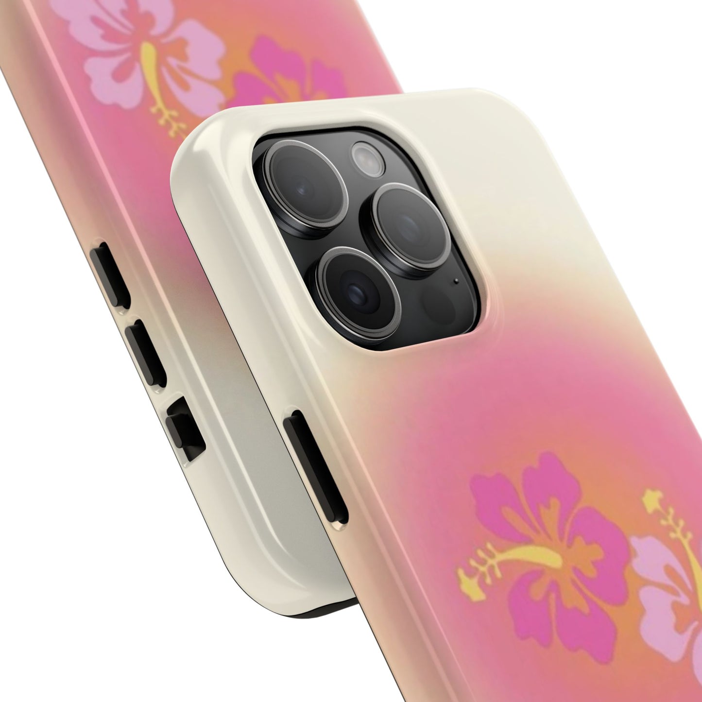 Pink Tropical Phone Case, Hawaiian, Hibiscus, Pink, Orange, Aura, Aesthetic, Clean Girl, Preppy, Beach, Los Angeles, Miami, Glossy Phone Case