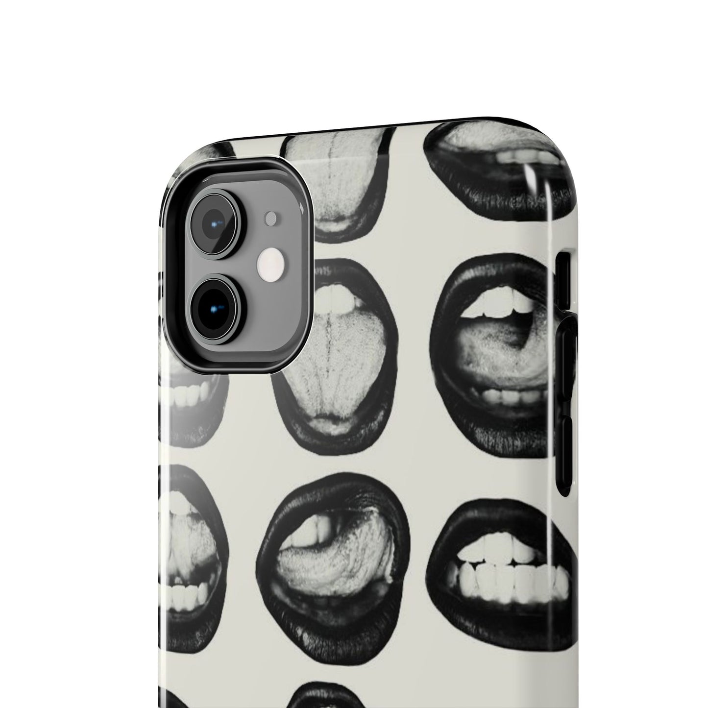 Grunge Phone Case, Black and White Abstract Mouth Trendy Cool Girl Aesthetic Glossy Phone Case