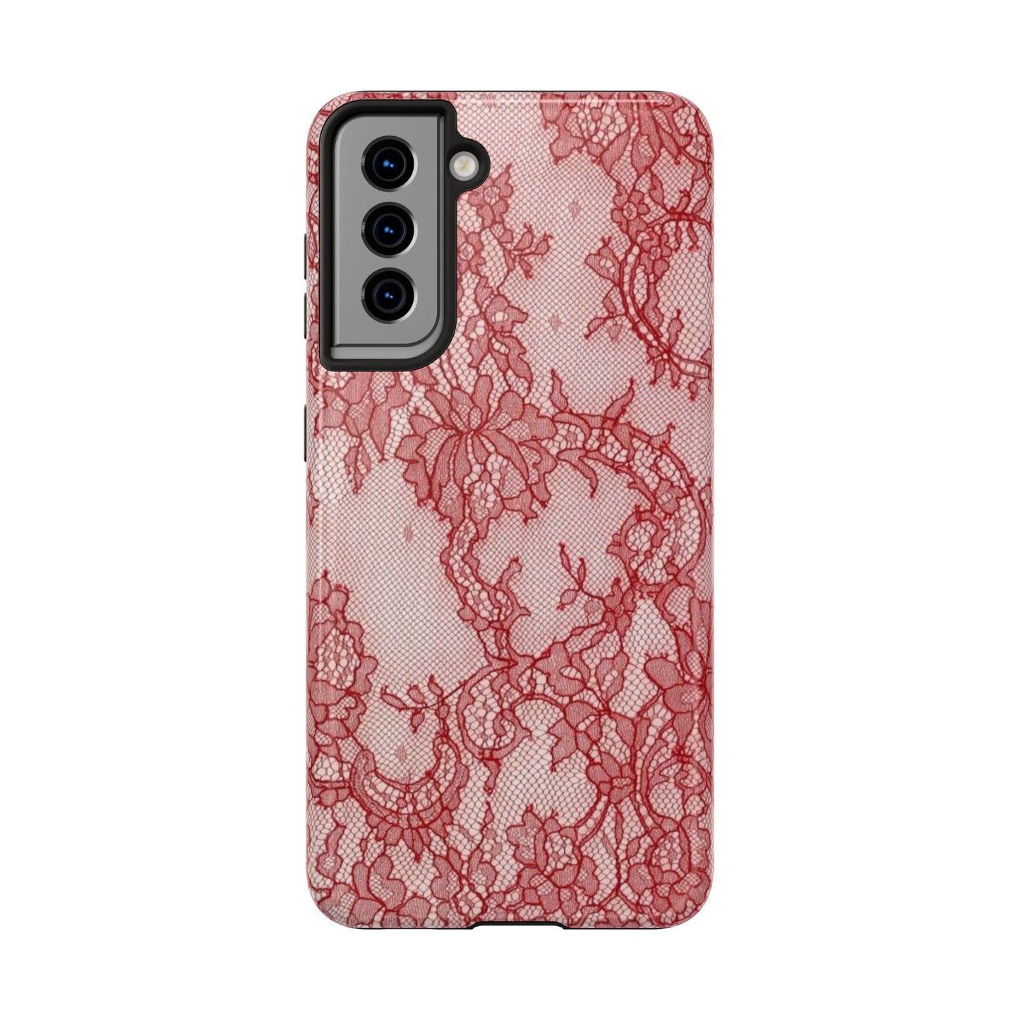 Red Lace Print Phone Case, Cool Girl Aesthetic, Glossy Phone Case, Faux Lace, Red Lace