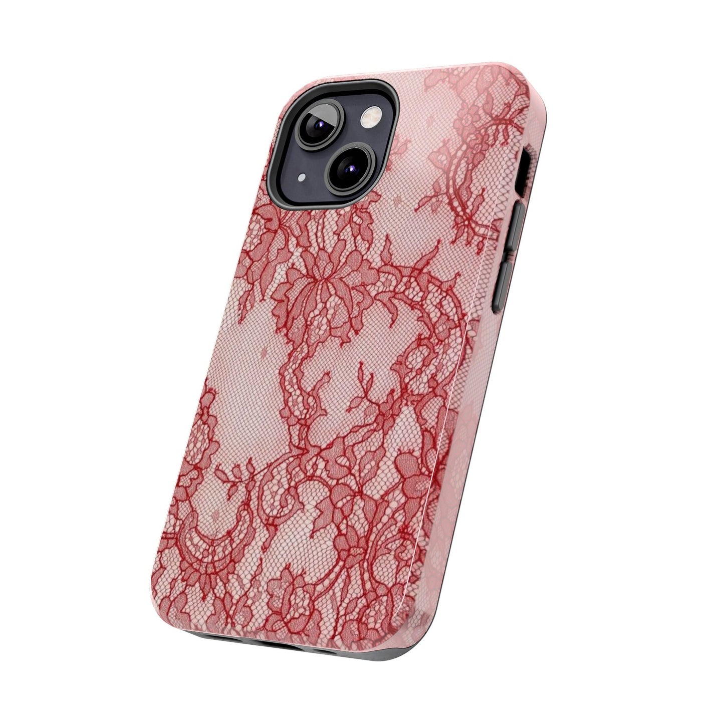 Red Lace Print Phone Case, Cool Girl Aesthetic, Glossy Phone Case, Faux Lace, Red Lace