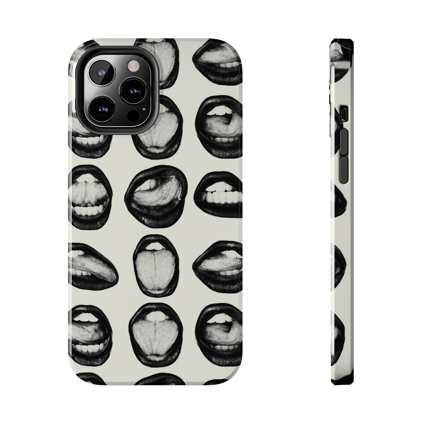 Grunge Phone Case, Black and White Abstract Mouth Trendy Cool Girl Aesthetic Glossy Phone Case