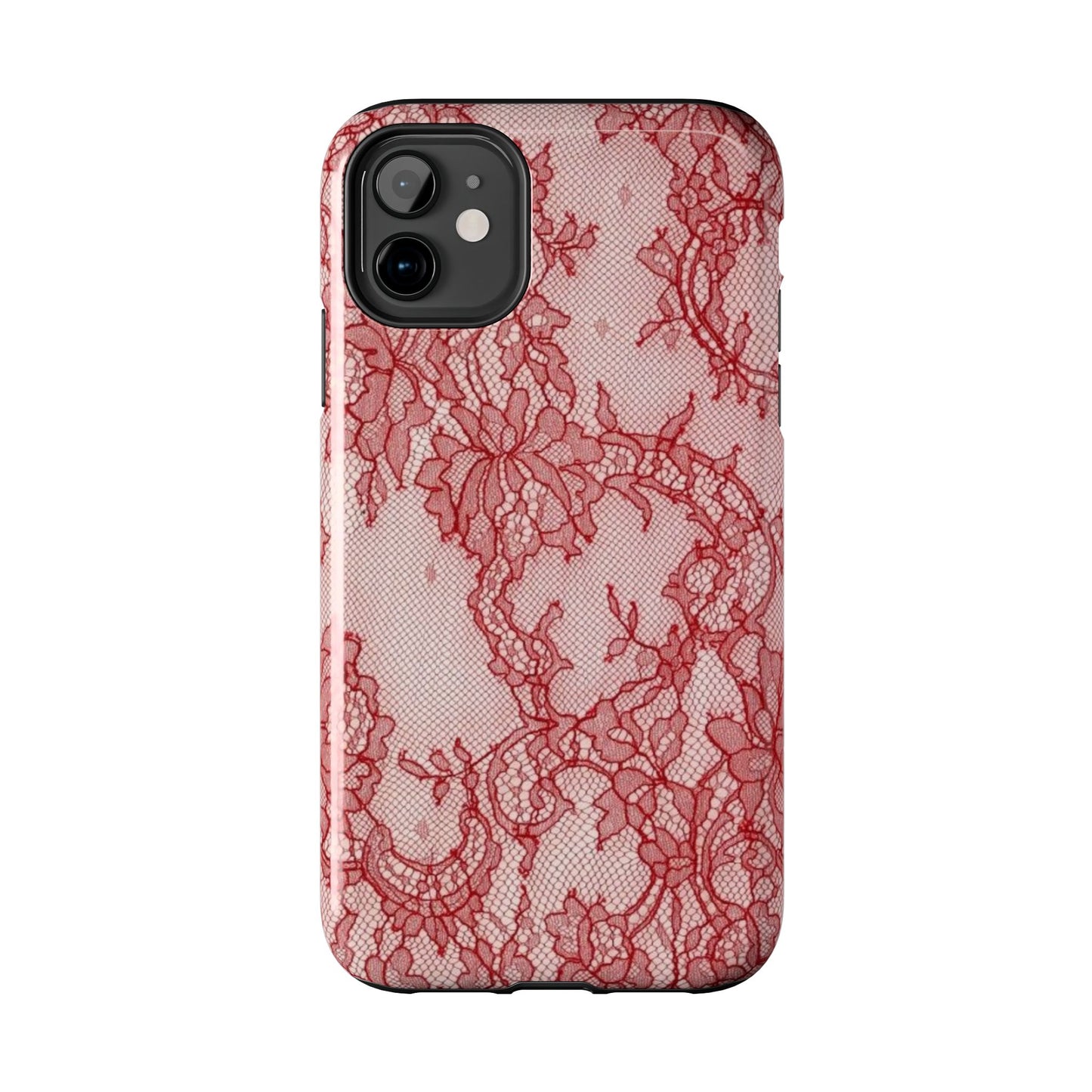 Red Lace Print Phone Case, Cool Girl Aesthetic, Glossy Phone Case, Faux Lace, Red Lace