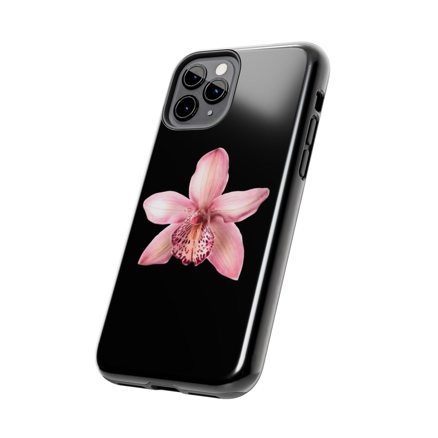 Realistic Orchid Flower with Black Background Glossy Phone Case