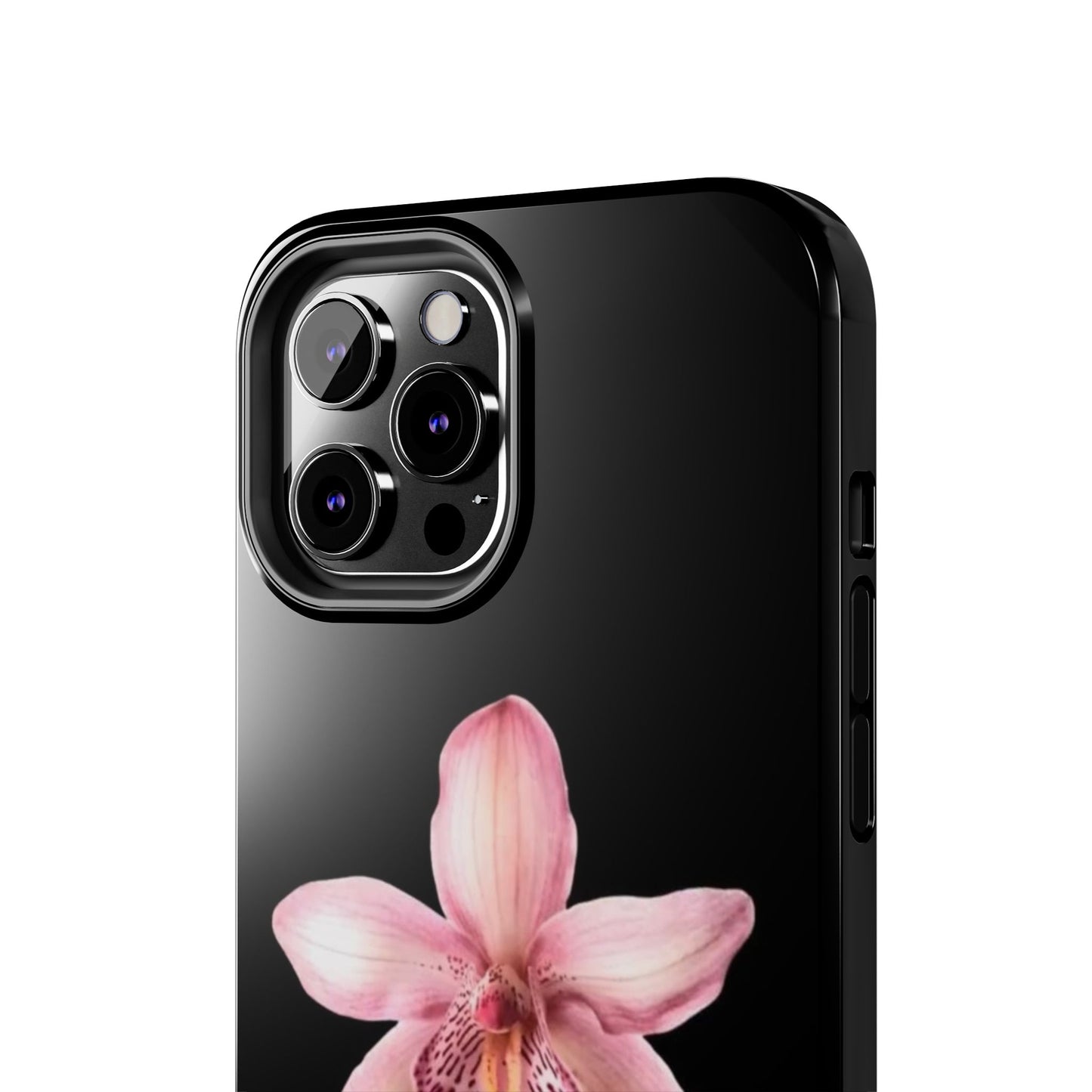 Realistic Orchid Flower with Black Background Glossy Phone Case