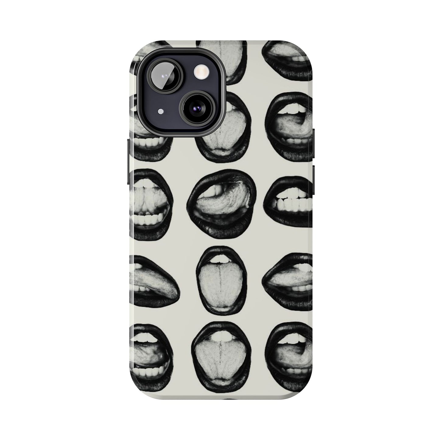 Grunge Phone Case, Black and White Abstract Mouth Trendy Cool Girl Aesthetic Glossy Phone Case