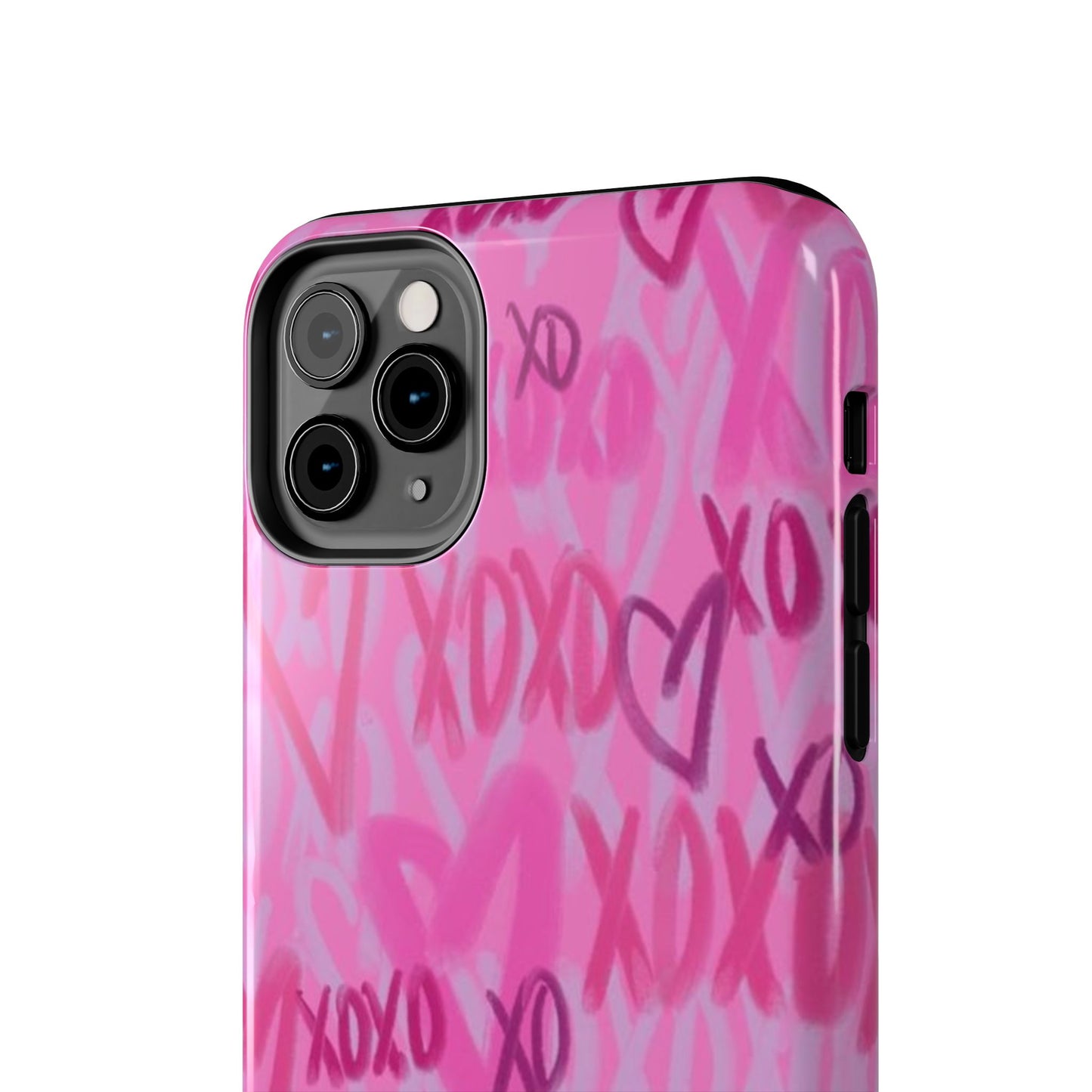 Glossy Phone Case, Graffiti, Spray Paint Hearts, Pink, Cute, Protective