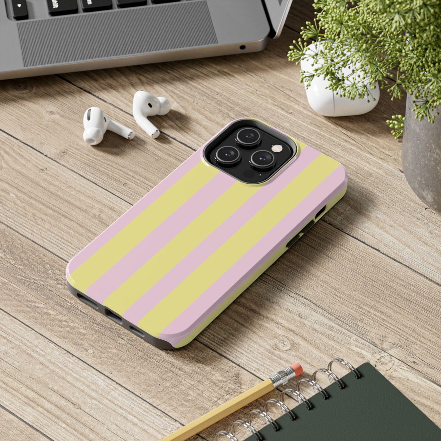 Pastel striped phone case, Pink and yellow stripes