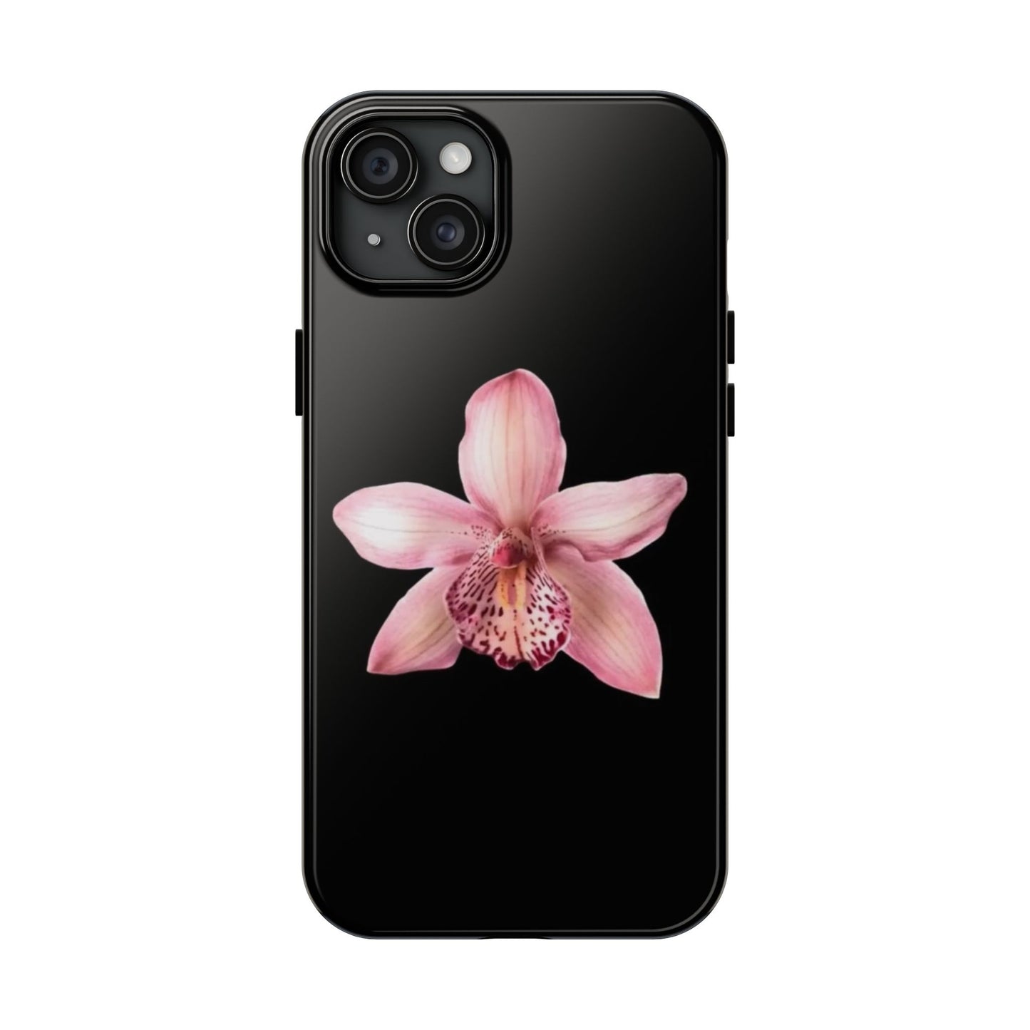 Realistic Orchid Flower with Black Background Glossy Phone Case