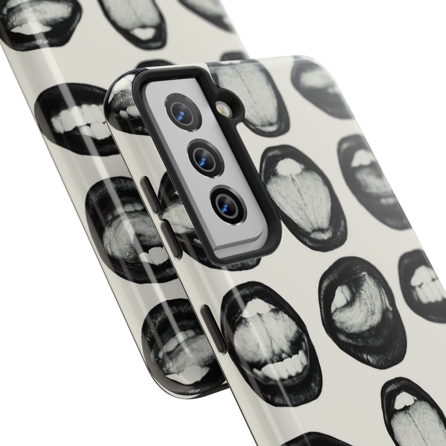 Grunge Phone Case, Black and White Abstract Mouth Trendy Cool Girl Aesthetic Glossy Phone Case