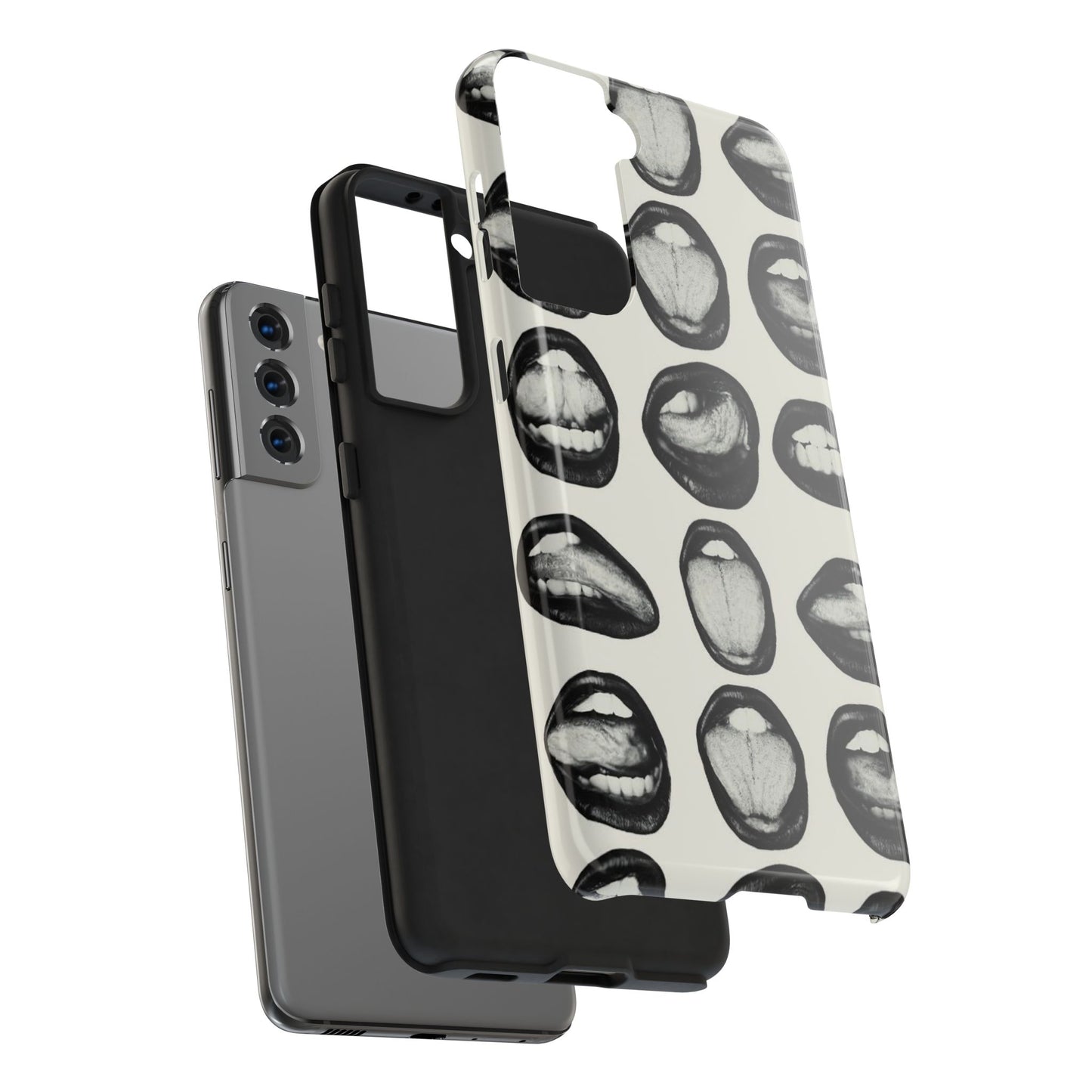 Grunge Phone Case, Black and White Abstract Mouth Trendy Cool Girl Aesthetic Glossy Phone Case