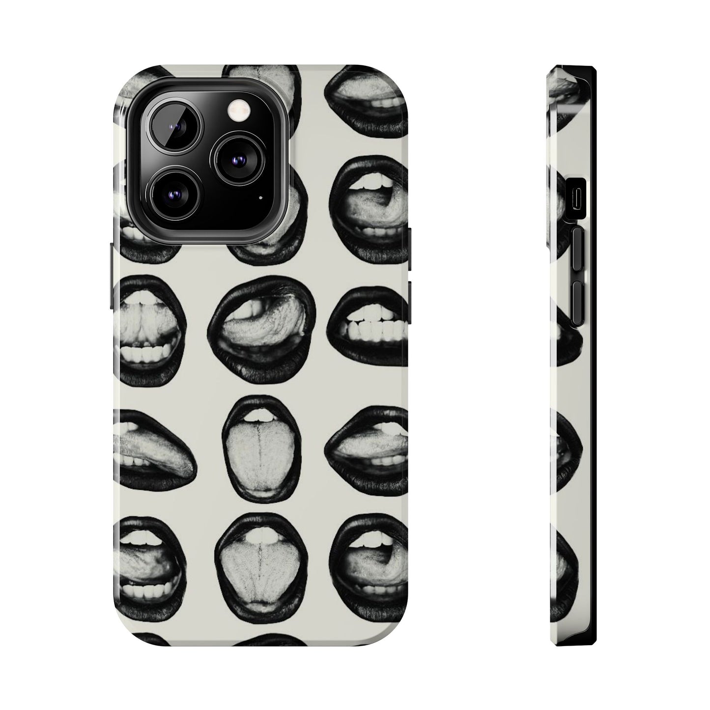 Grunge Phone Case, Black and White Abstract Mouth Trendy Cool Girl Aesthetic Glossy Phone Case