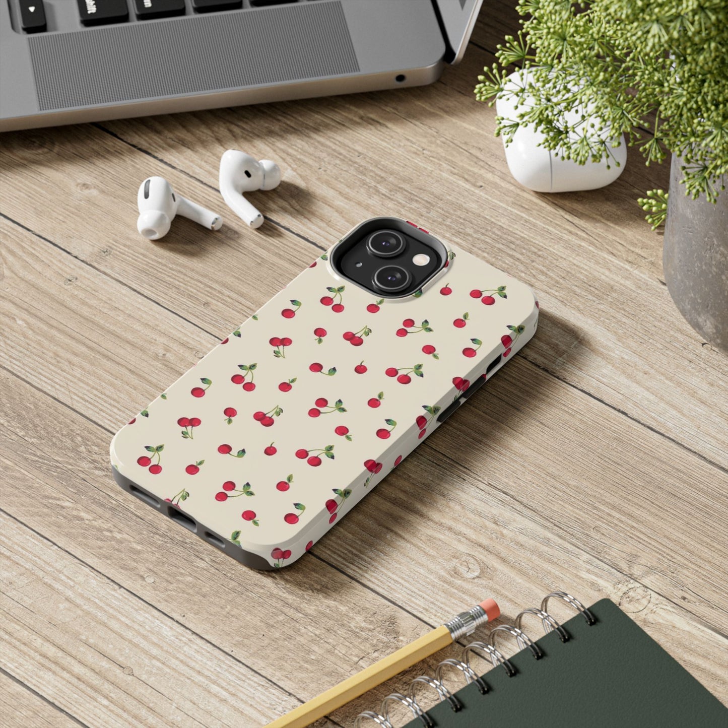Cherry Print Glossy Phone Case, Feminine, Cutesy