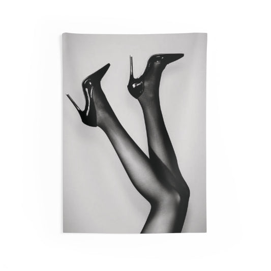 B&W Aesthetic Room Poster, Luxury illustration tapestry, Rich Aesthetic decor, High heels black and white poster