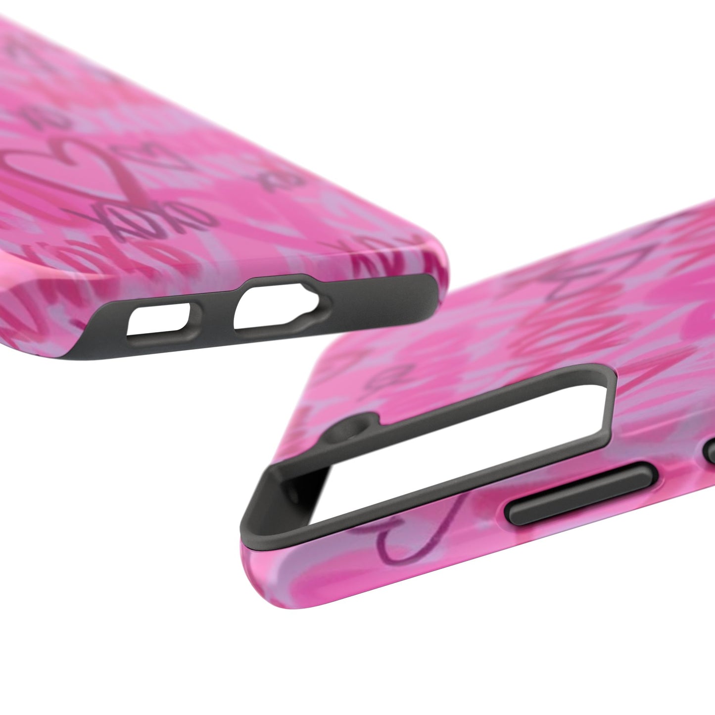 Glossy Phone Case, Graffiti, Spray Paint Hearts, Pink, Cute, Protective