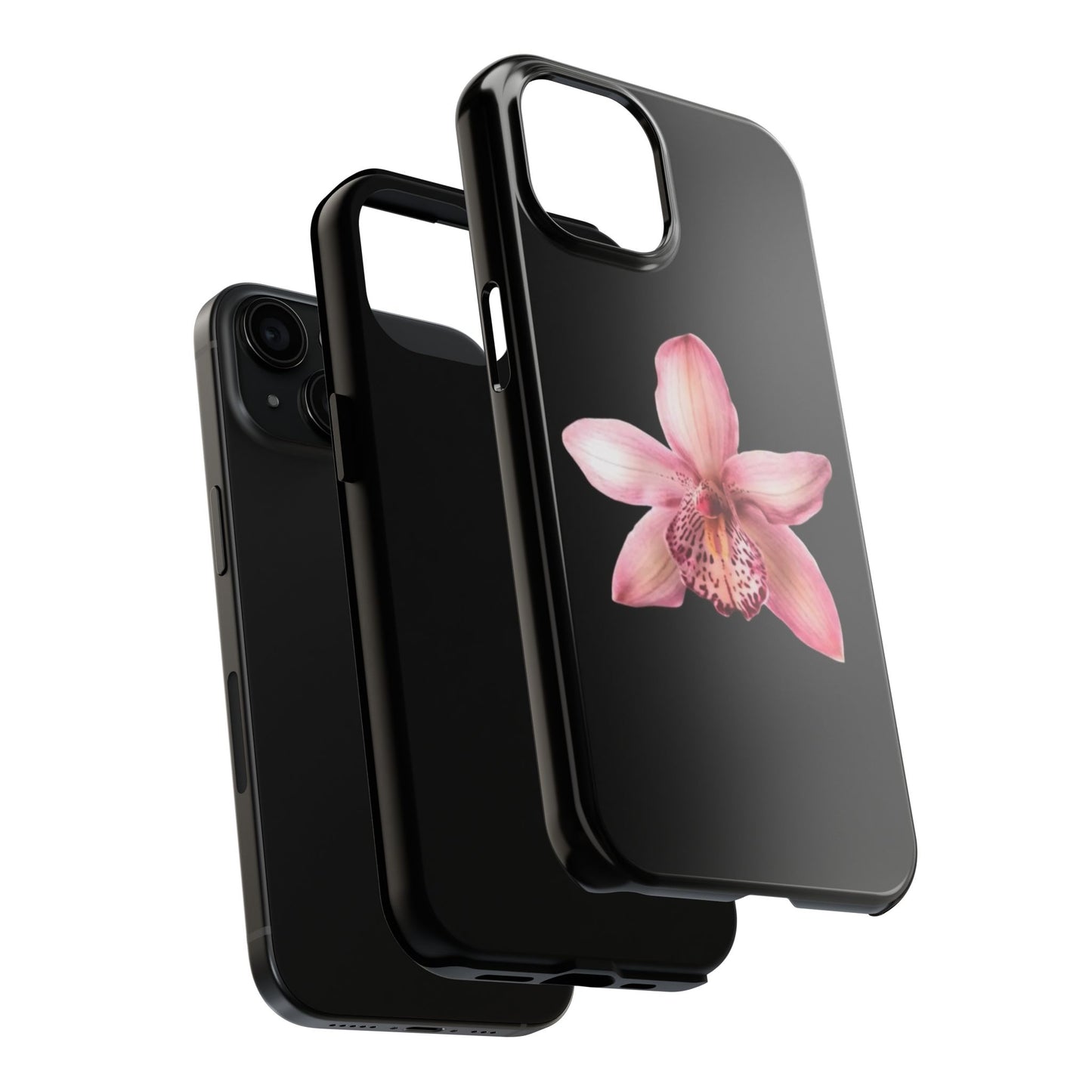 Realistic Orchid Flower with Black Background Glossy Phone Case